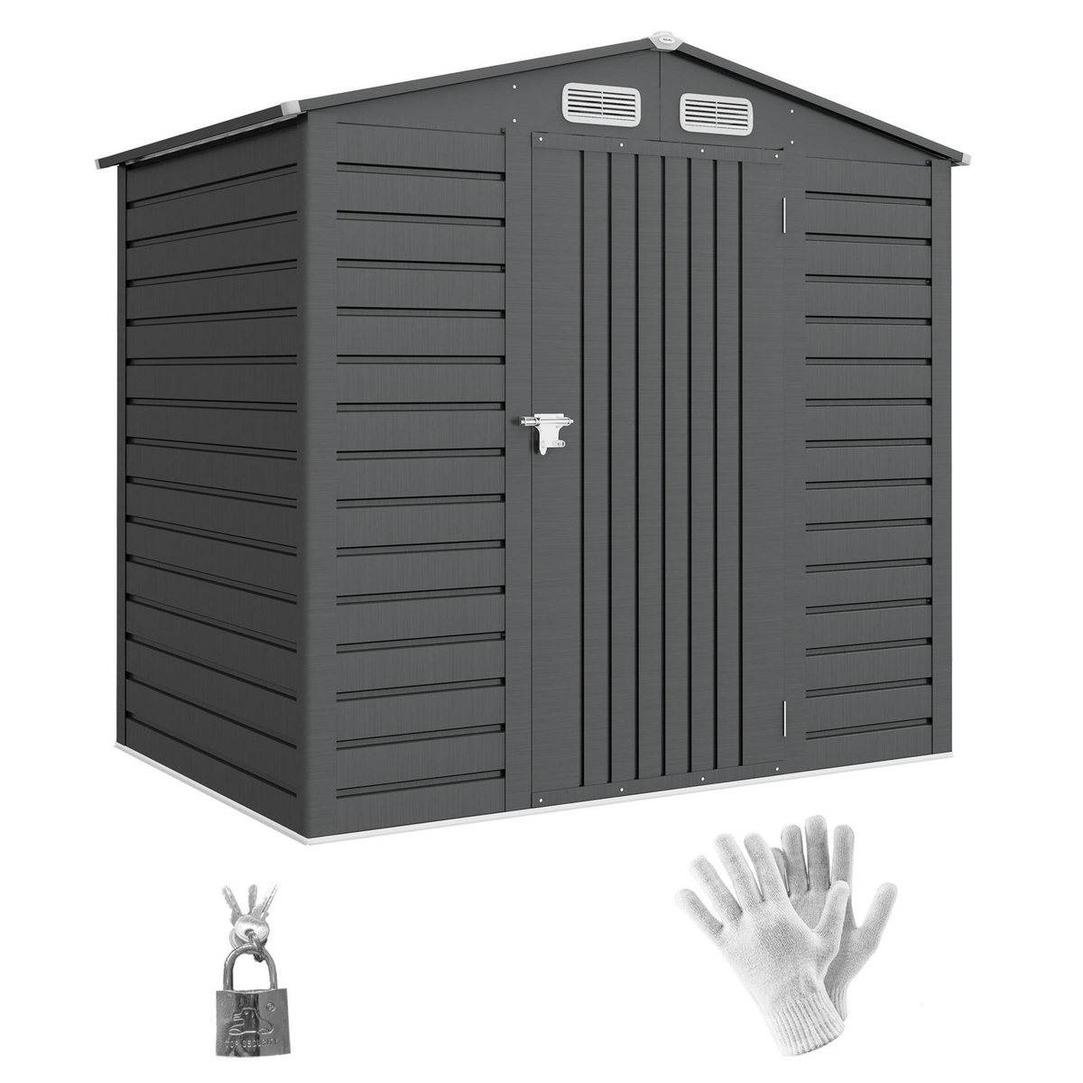 OUTSUNNY Abri de jardin cabanon dim. 190L x 131l x 188H cm porte verrouillable ventilations tôle acier ondulé gris