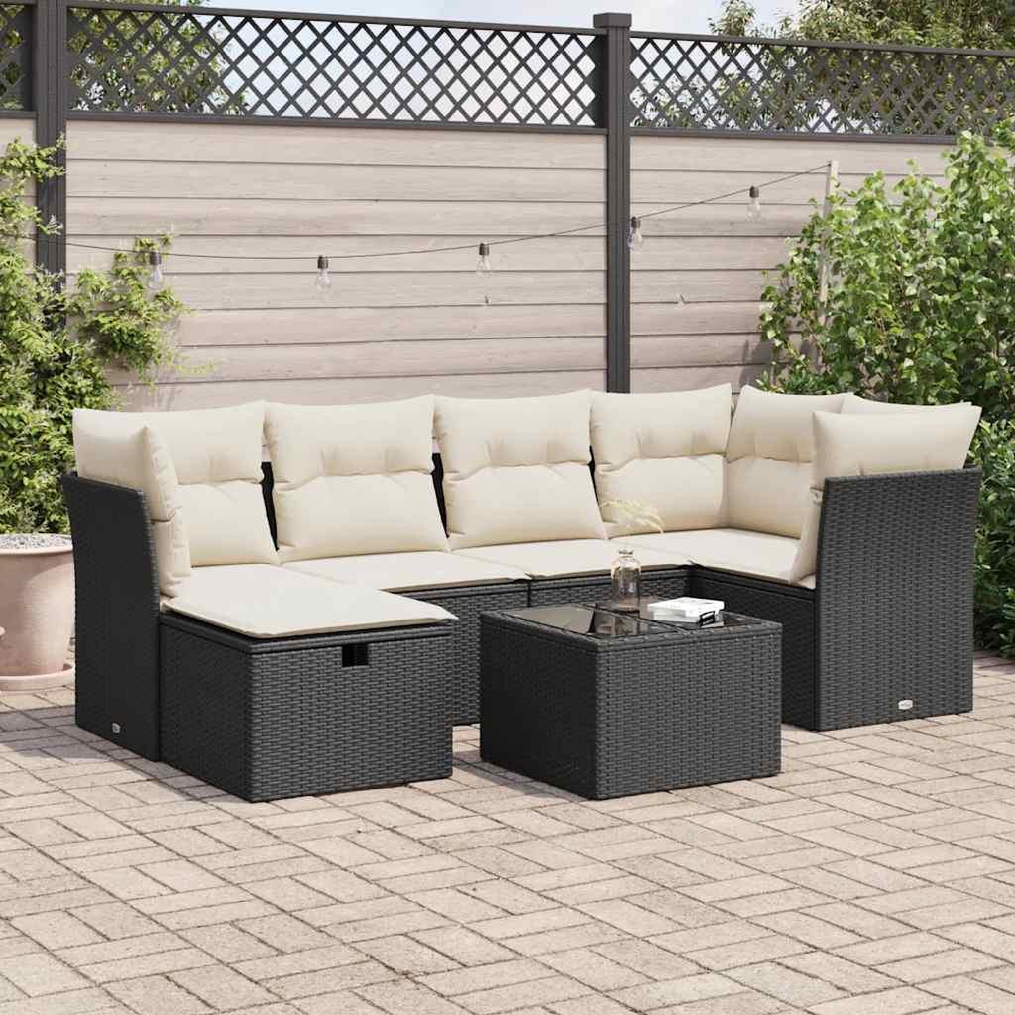 VIDAXL Salon de jardin 7 pcs avec coussins noir resine tressee