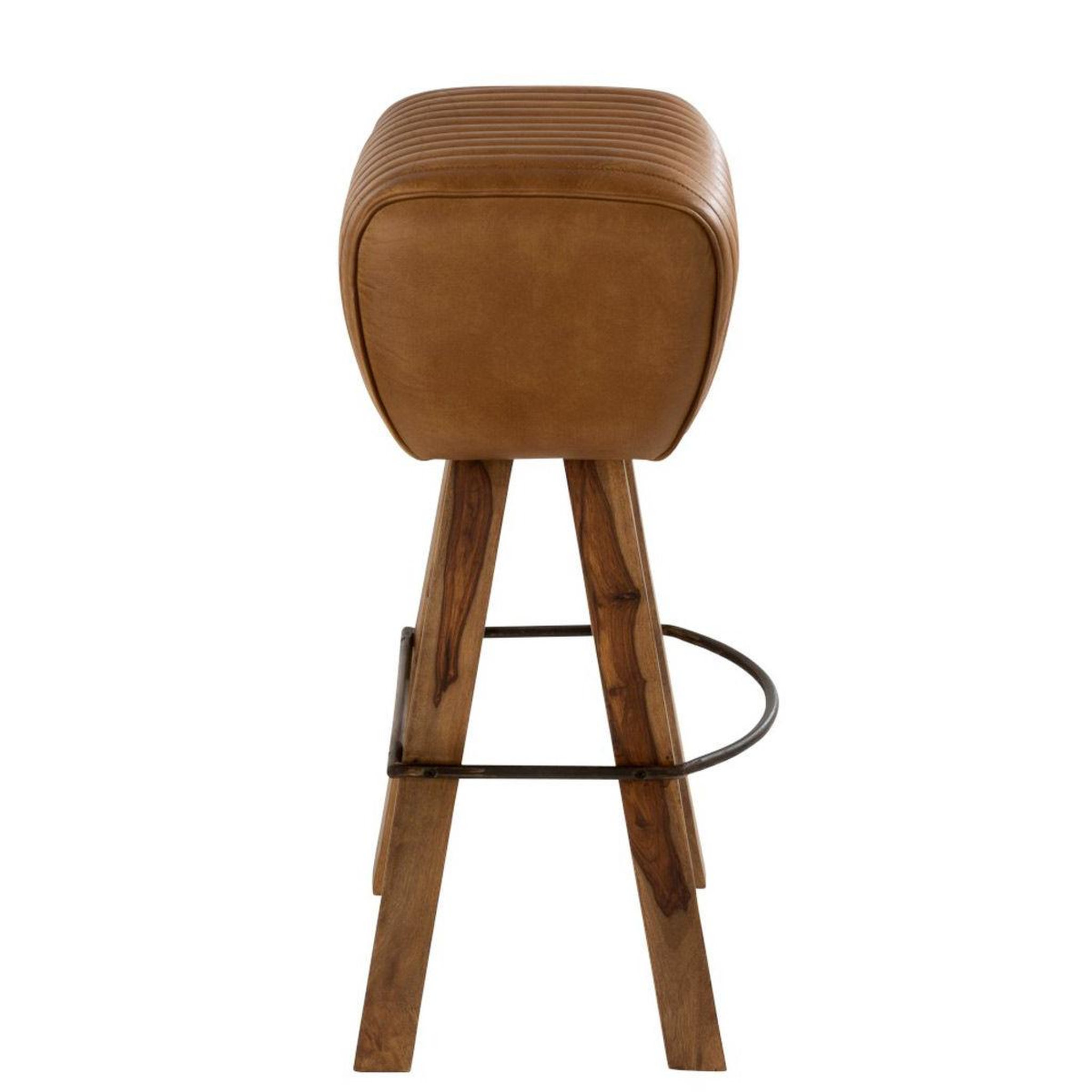 Voir la diapositive 3 : J-LINE Tabouret de bar en cuir & bois  gym  75cm naturel