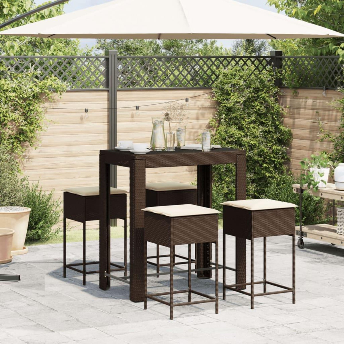 VIDAXL Ensemble de bar de jardin avec coussins 5 pcs marron poly rotin