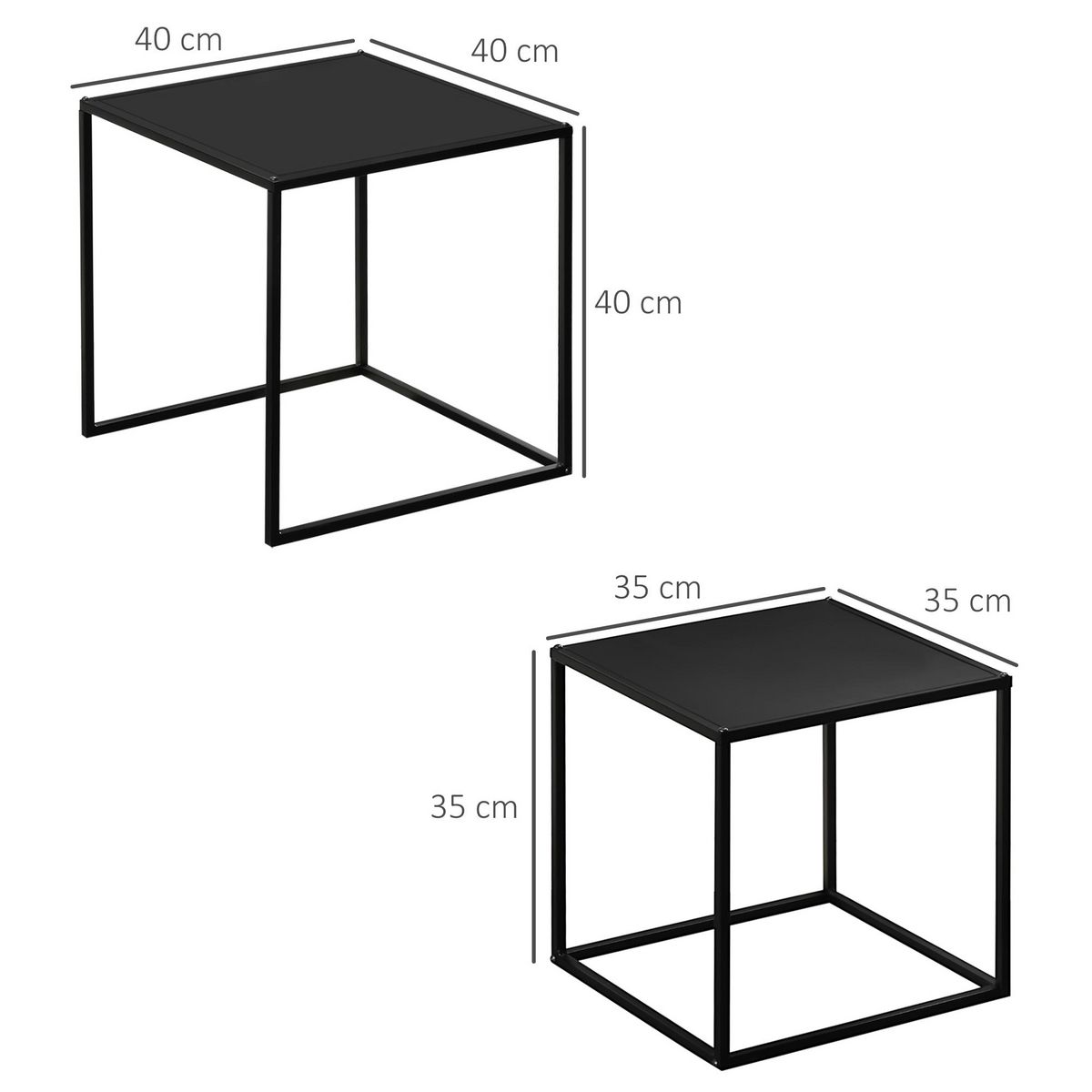 HOMCOM Lot de 2 tables basses gigognes carrées design contemporain encastrable acier noir