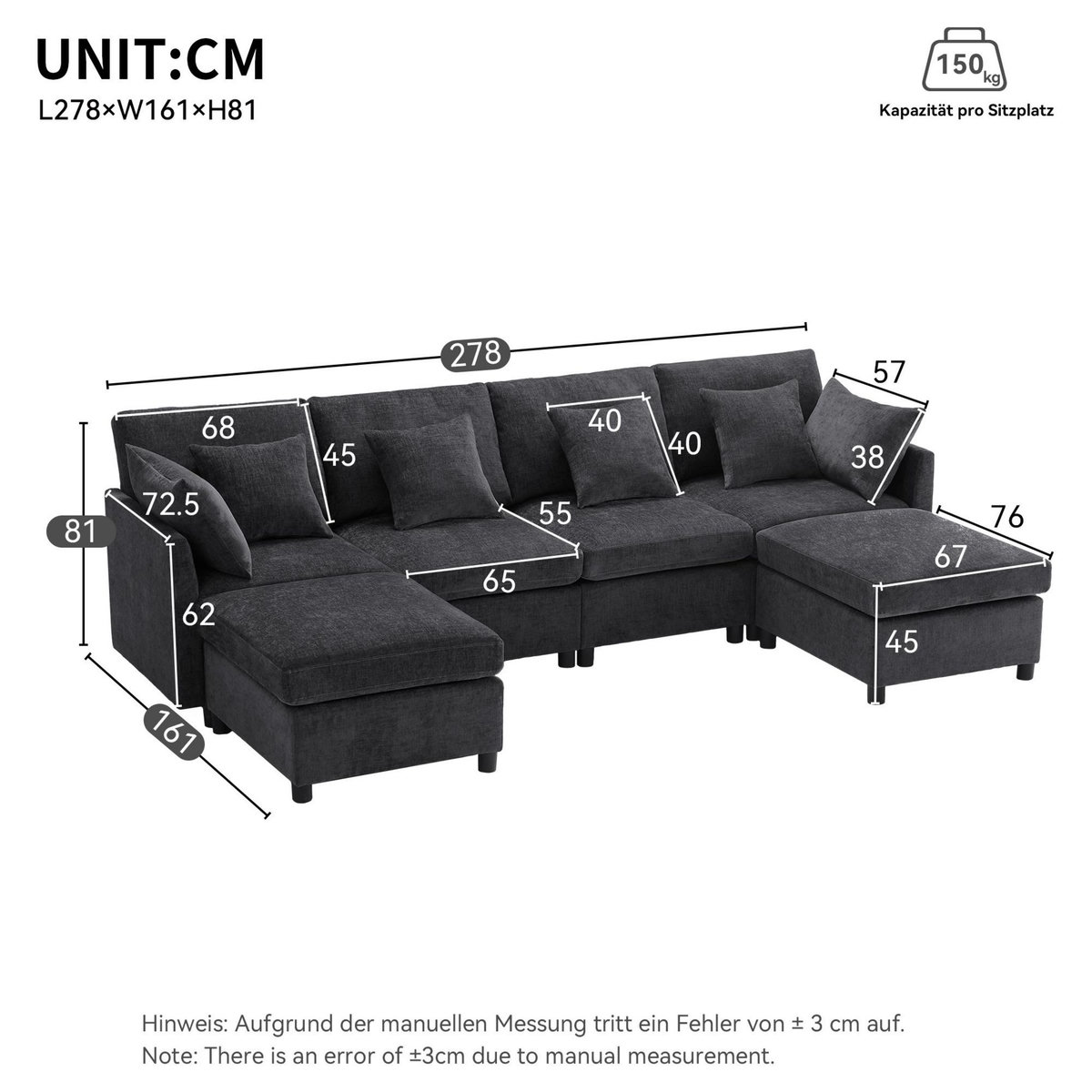 MERAX Canapé d'angle panoramique fixe