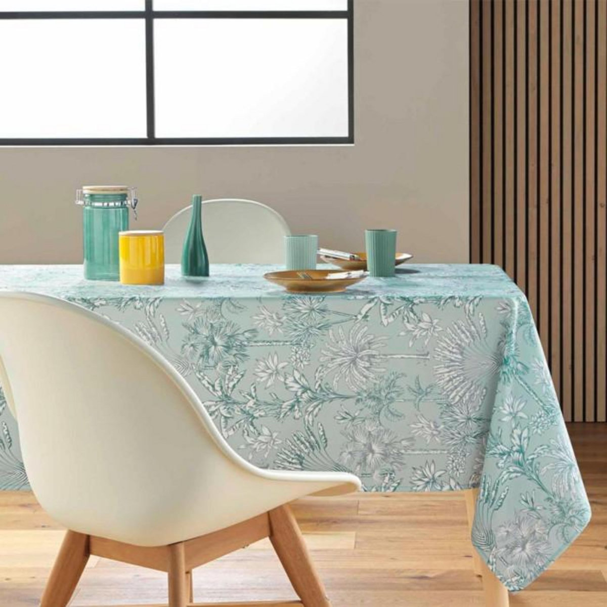 Paris Prix Nappe Antitache Imprimé  Canarie  145x240cm Sauge