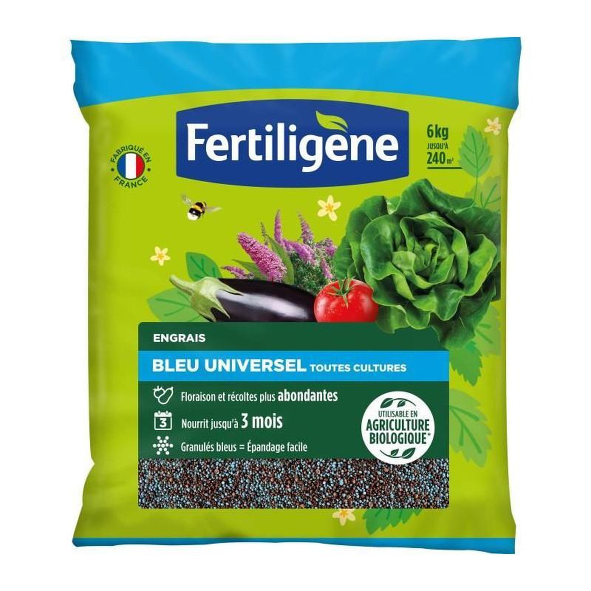 FERTILIGENE FERTILIGENE FBLEUBIO6 - Engrais Bleu Universel 6 kg - Floraison et récoltes abondantes - Nourrit jusqu'a 3 mois - Pour 240m²
