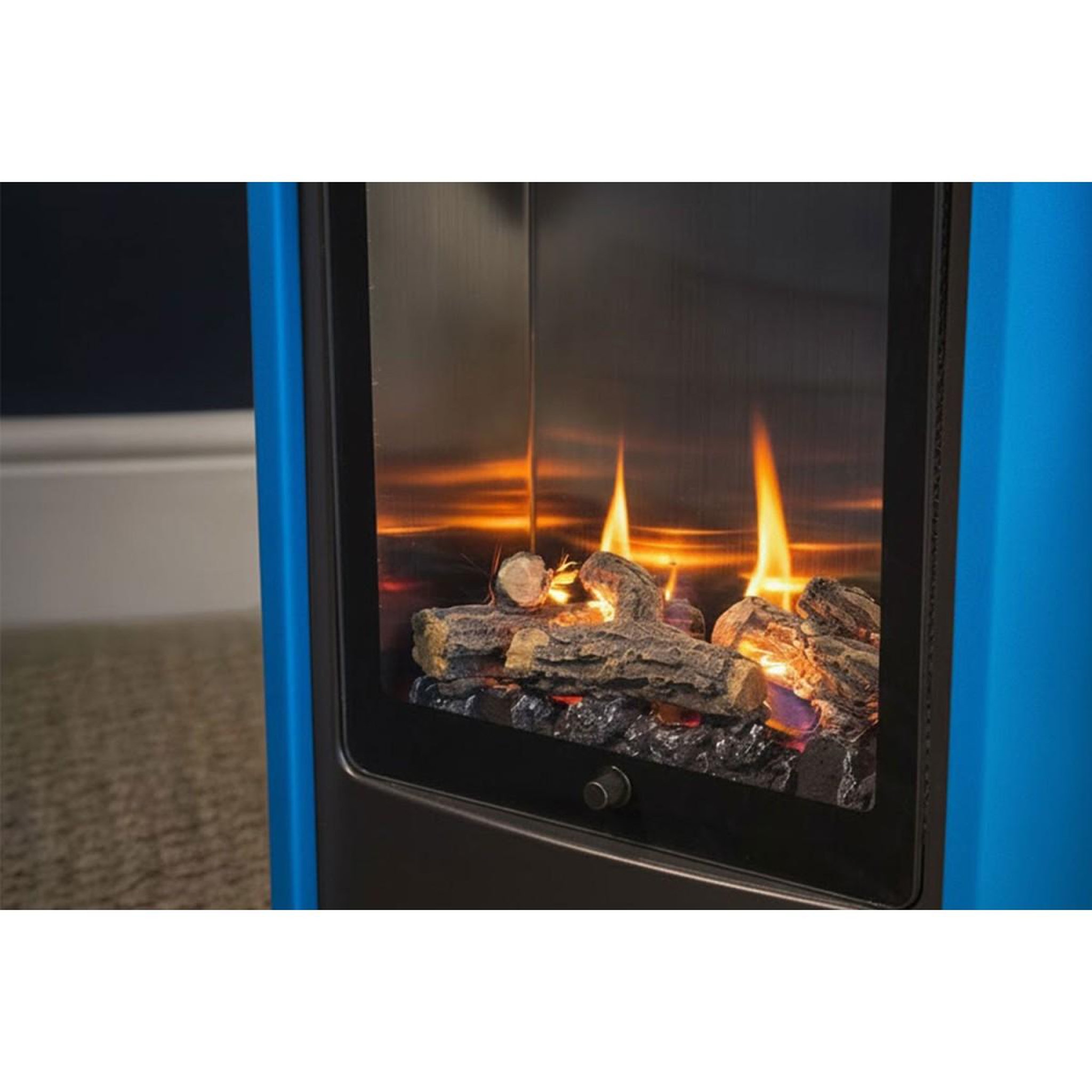 Voir la diapositive 3 : SAHARA Pack 2 Poêles à gaz 3.4KW Manhattan Bleu Effet feu de bois 3 niveaux de chauffe 40-80m2 Sahara
