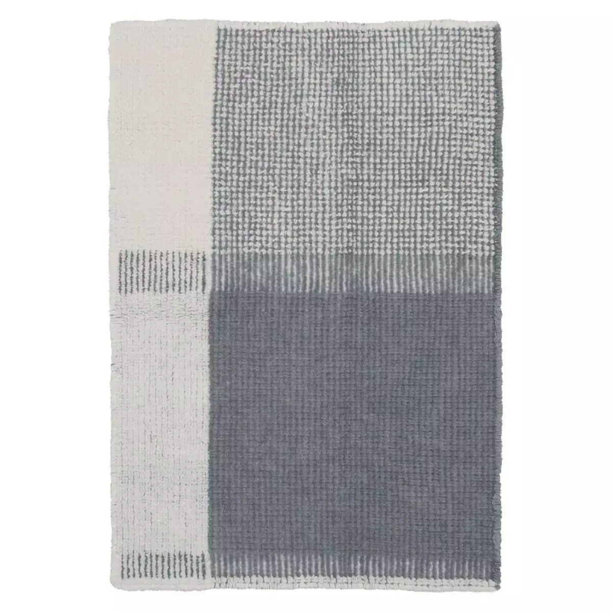 Lorena Canals Tapis en laine à grands carreaux - blanc et bleu gris à reliefs - 120 x 170 cm