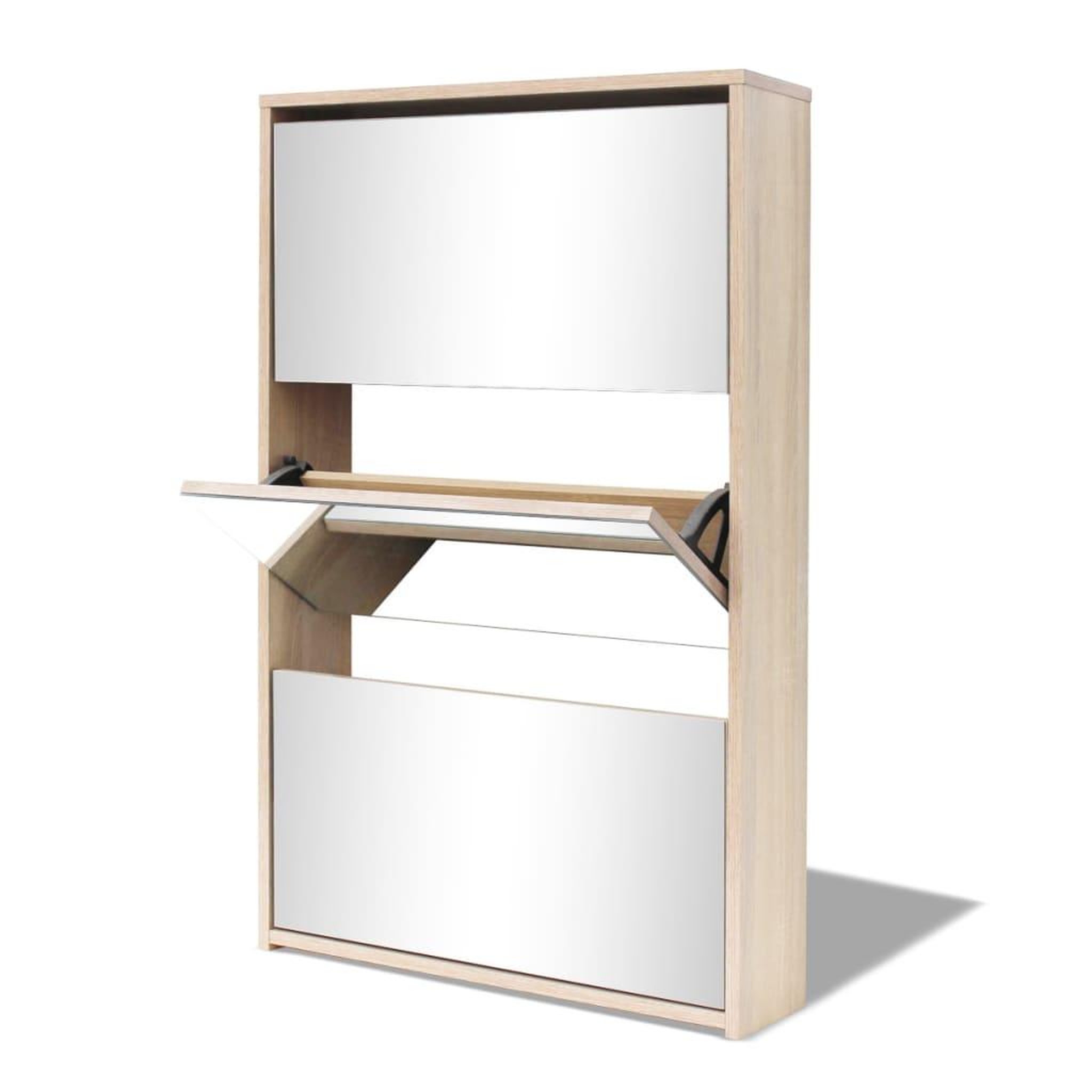 Voir la diapositive 4 : VIDAXL Meuble a chaussures 3 etageres Miroir 63x17x102,5 cm Chene