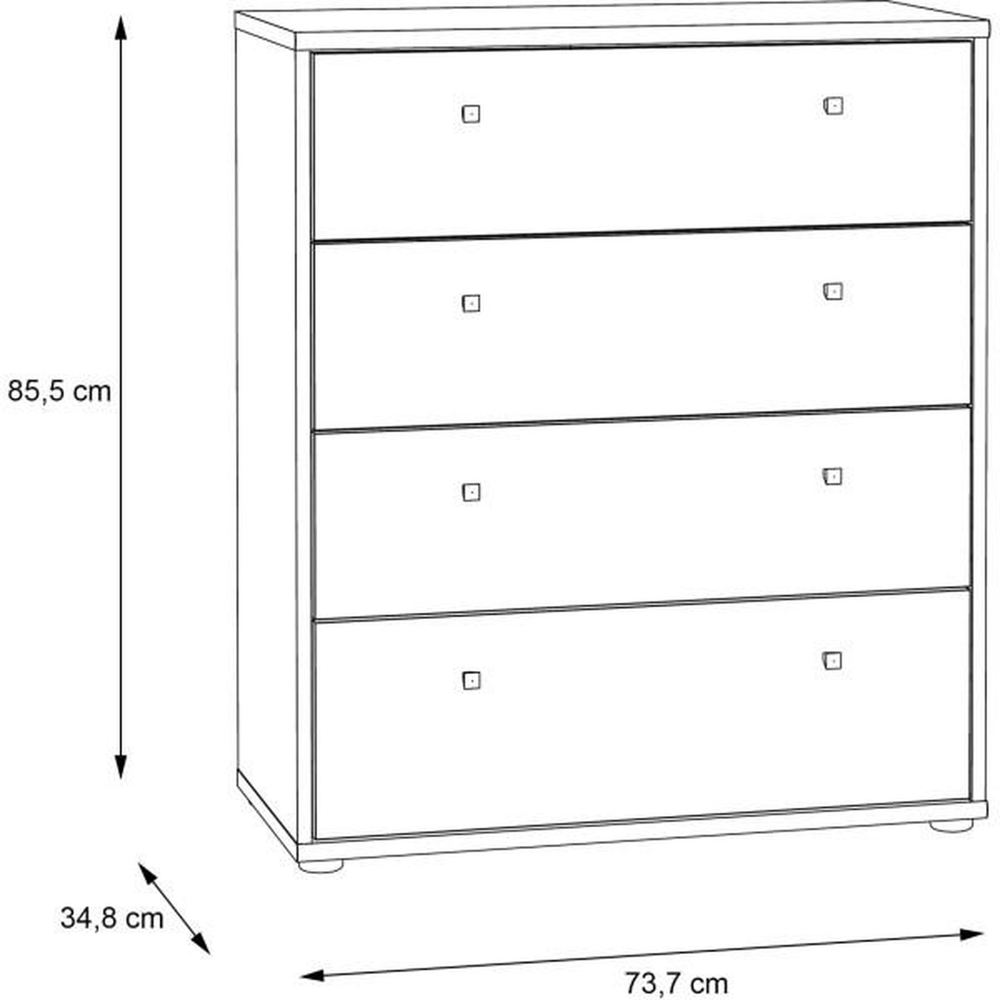 Voir la diapositive 6 : MARKET24 Commode - TEMPRA - 4 tiroirs - Vieux bois - 73,7 x 34,8 x 85,5 cm