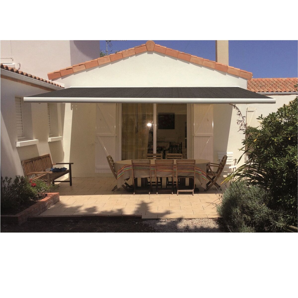 INTERSUN Store motorisé 5x3.5m OPTIMA toile unie coffre intégral blanc 