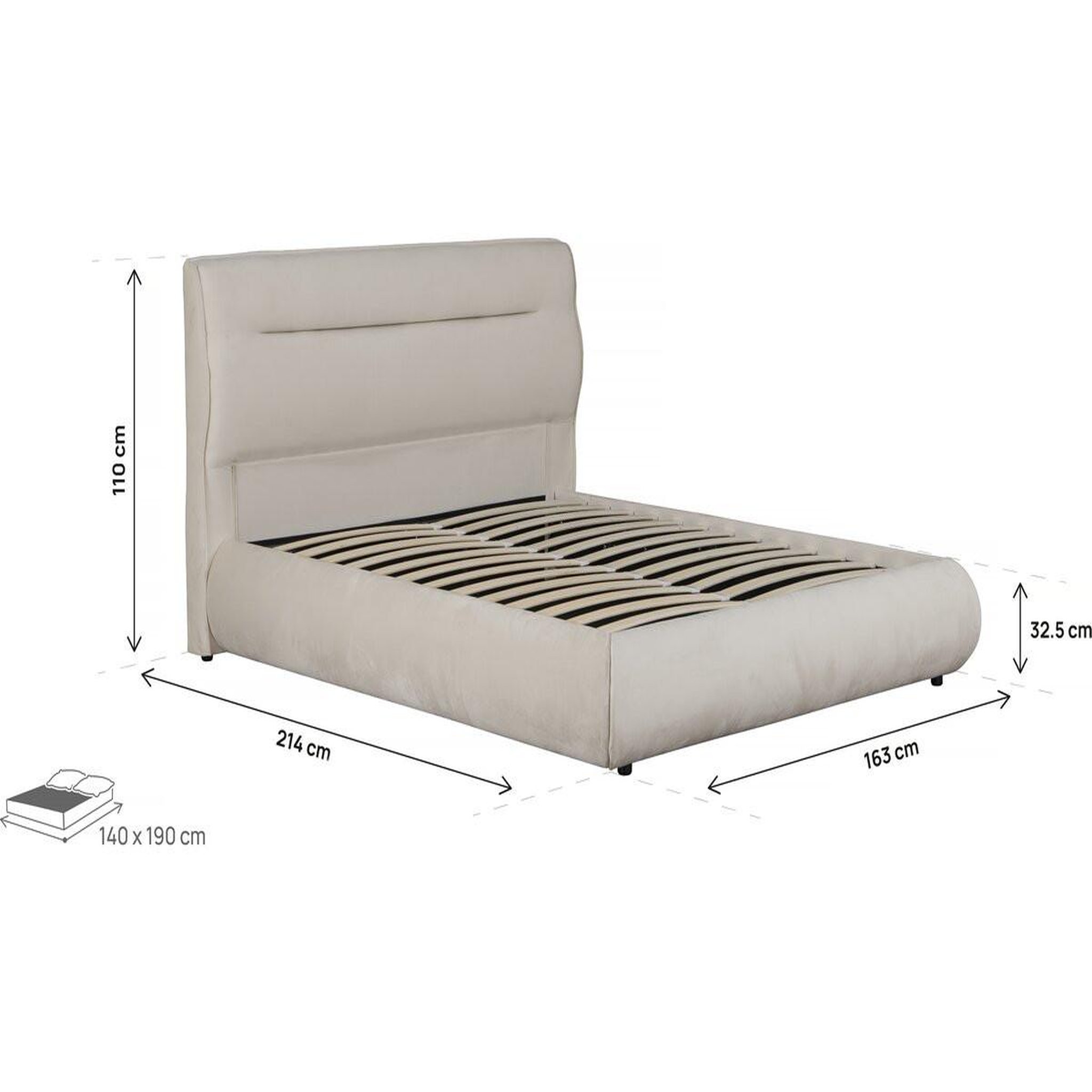 Voir la diapositive 4 : Habitat et Jardin Lit double avec coffre en velours  chamonix  - 140 x 190 cm - beige