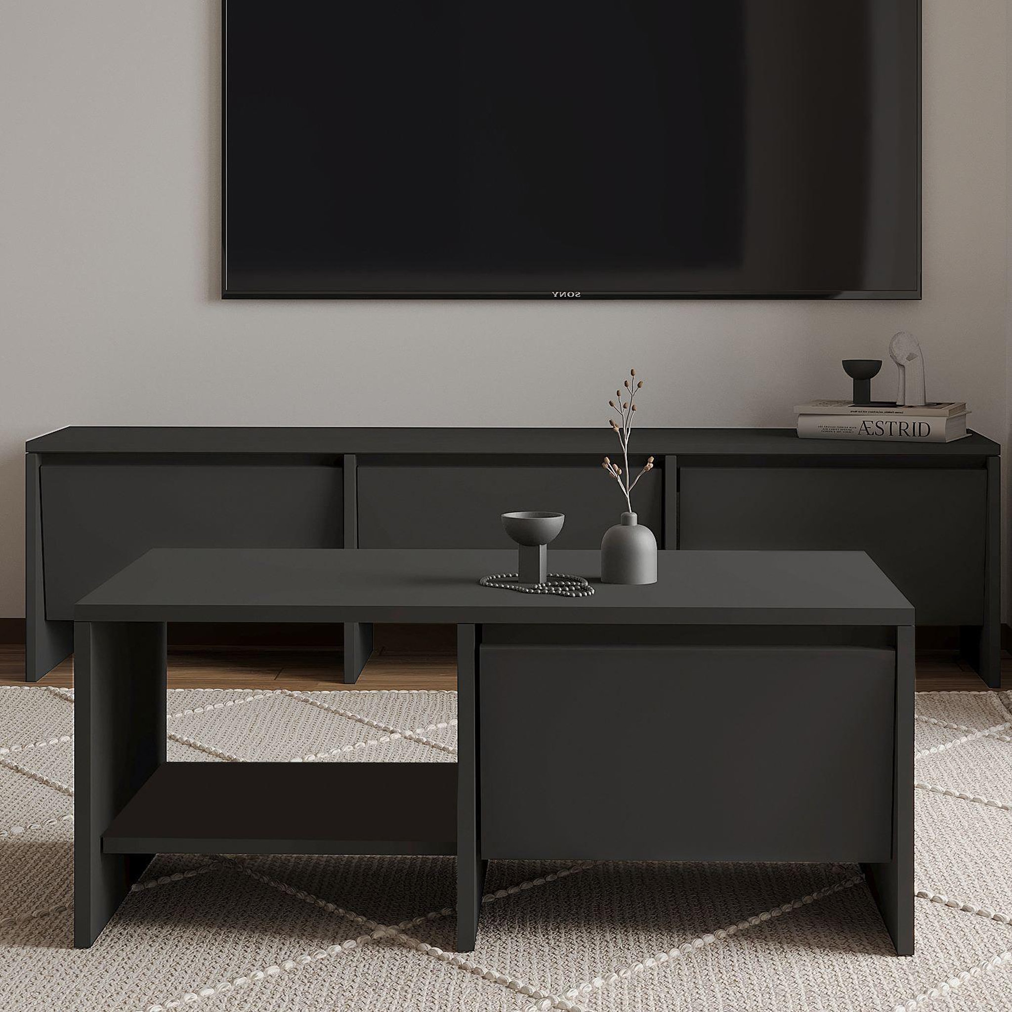Voir la diapositive 3 : Habitat et Jardin Table basse en bois  laris  - 90 x 45 x 35 cm - gris anthracite