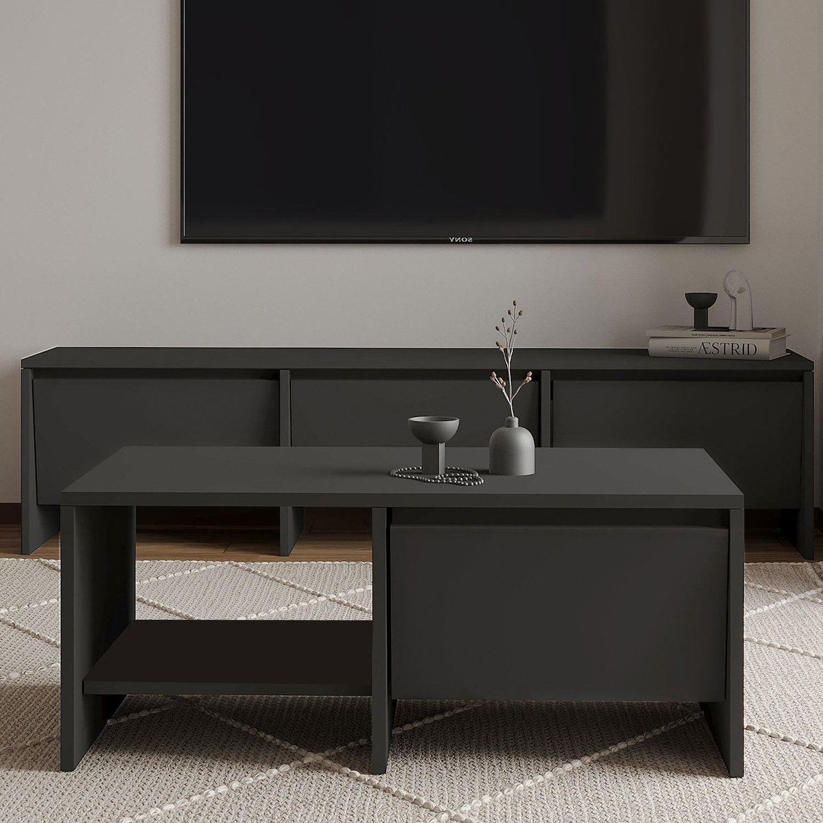 Habitat et Jardin Table basse en bois  Laris  - 90 x 45 x 35 cm - Gris anthracite
