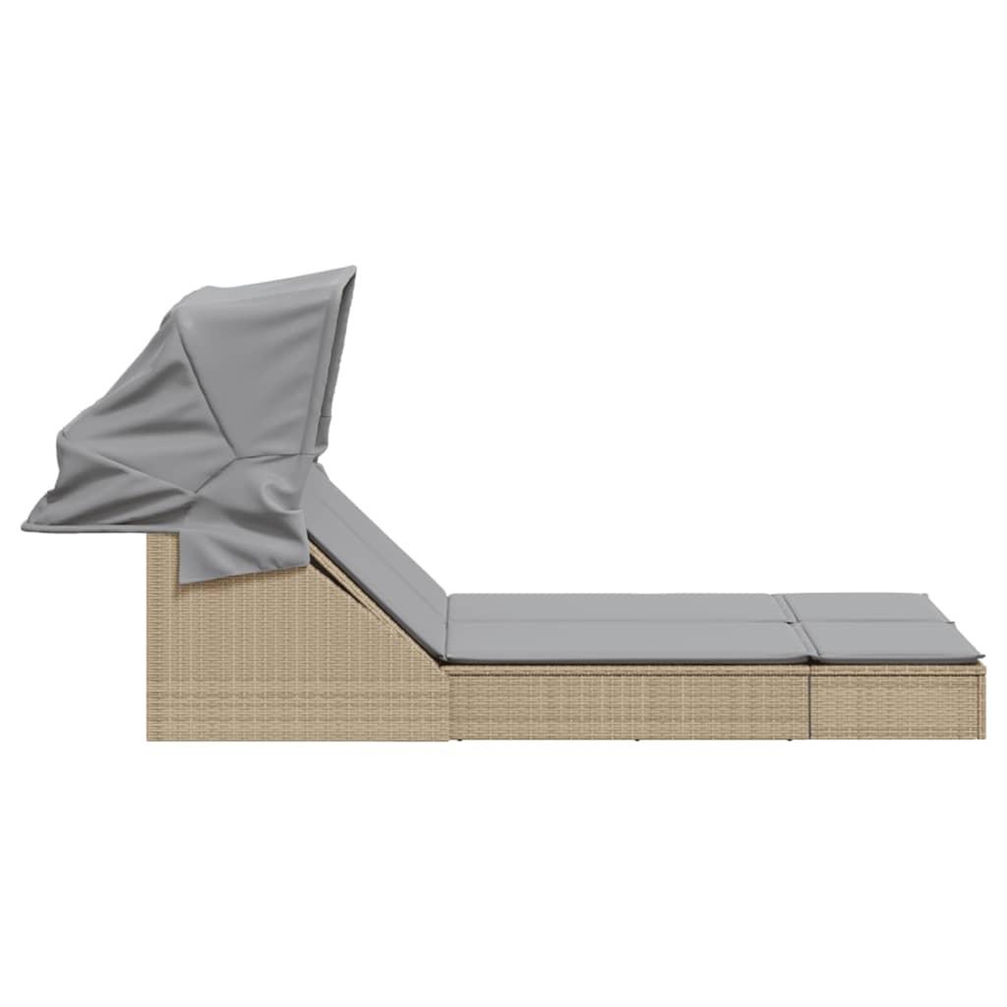 Voir la diapositive 4 : VIDAXL Chaise longue double avec auvent et coussins beige poly rotin