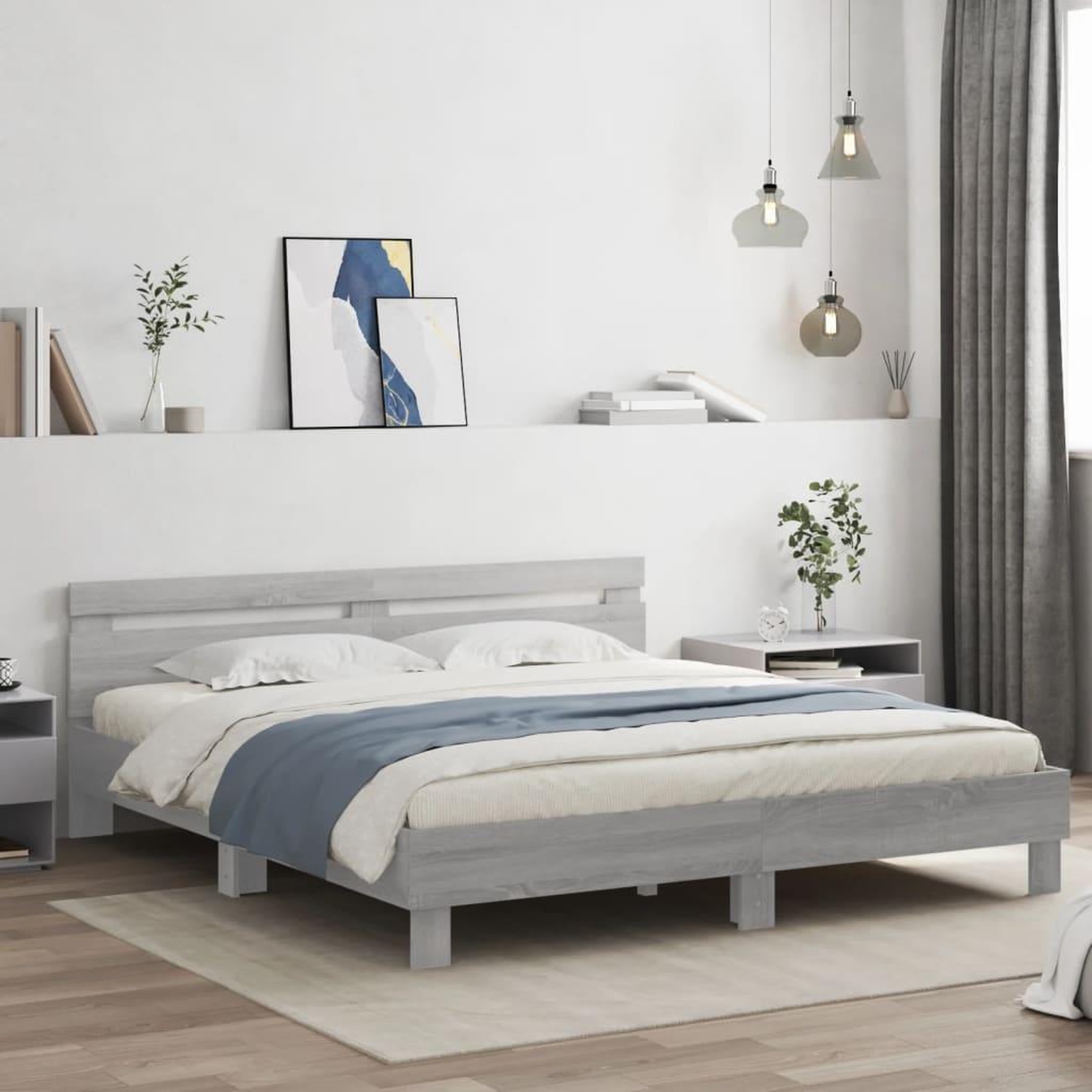 VIDAXL Cadre de lit avec LED sans matelas sonoma gris 180x200 cm
