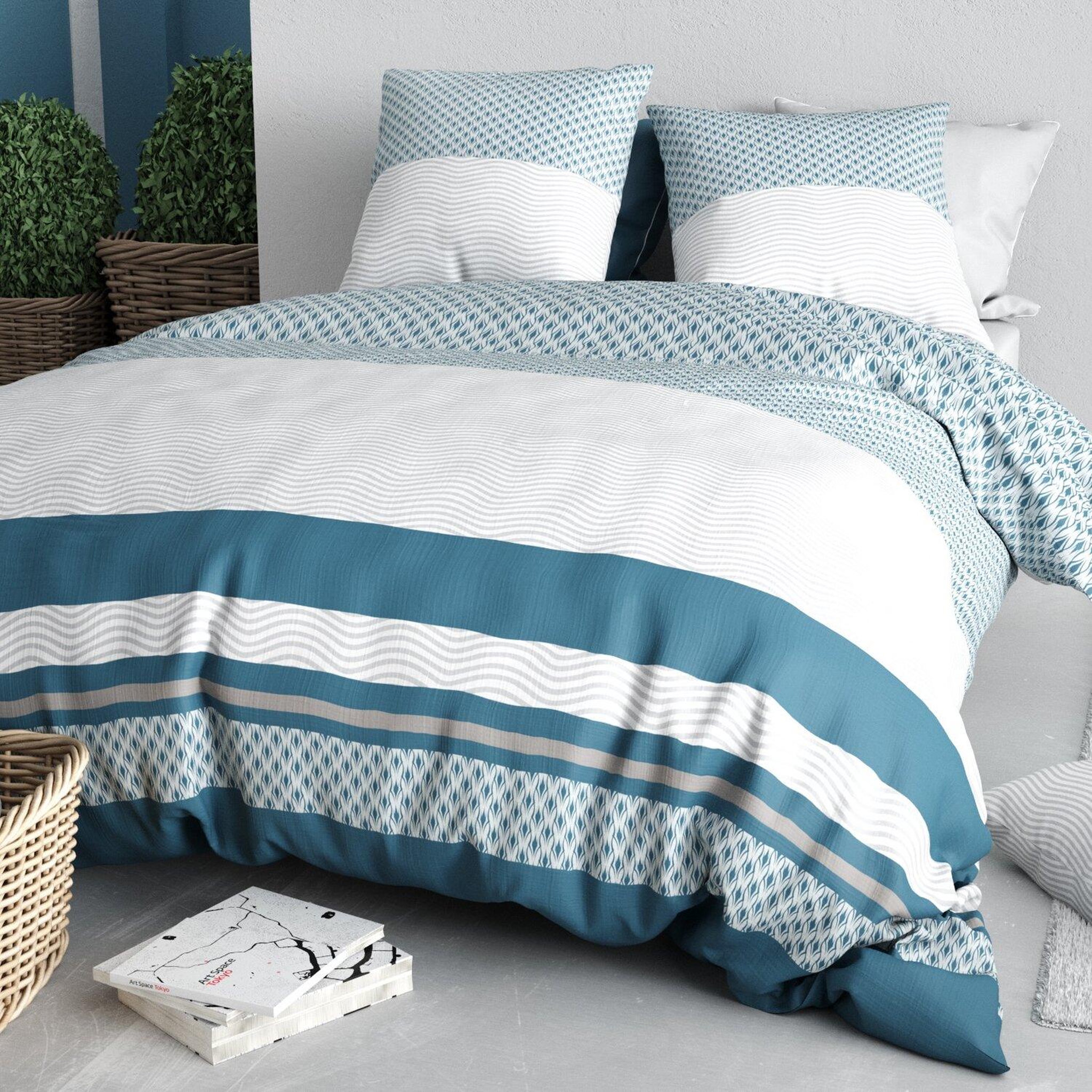 Voir la diapositive 2 : ATELIER DU COTON Parure housse de couette 100% coton 57fils nocturne