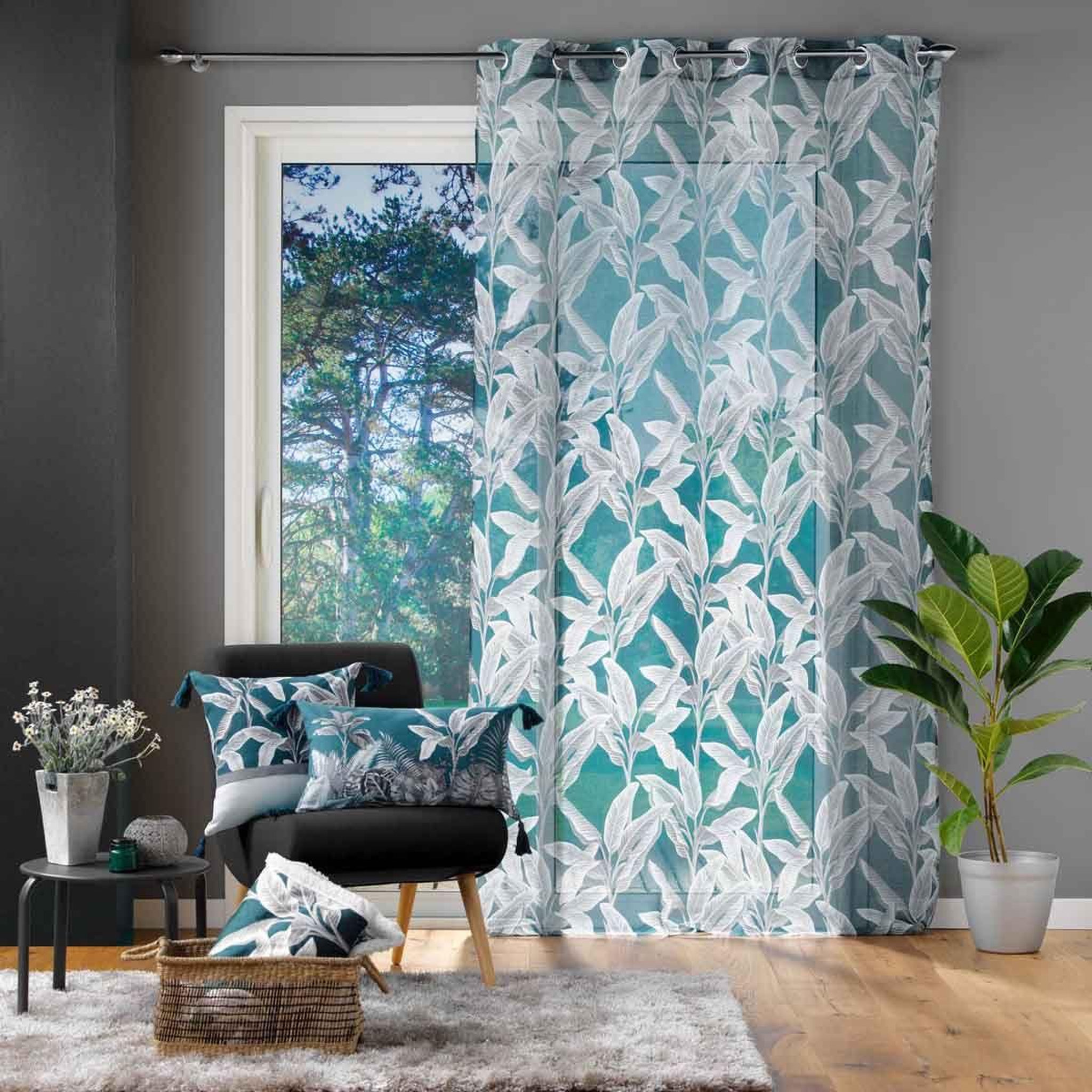 Voir la diapositive 3 : Douceur d'Intérieur Rideau voilage à œillets  isibelle  140x240cm bleu