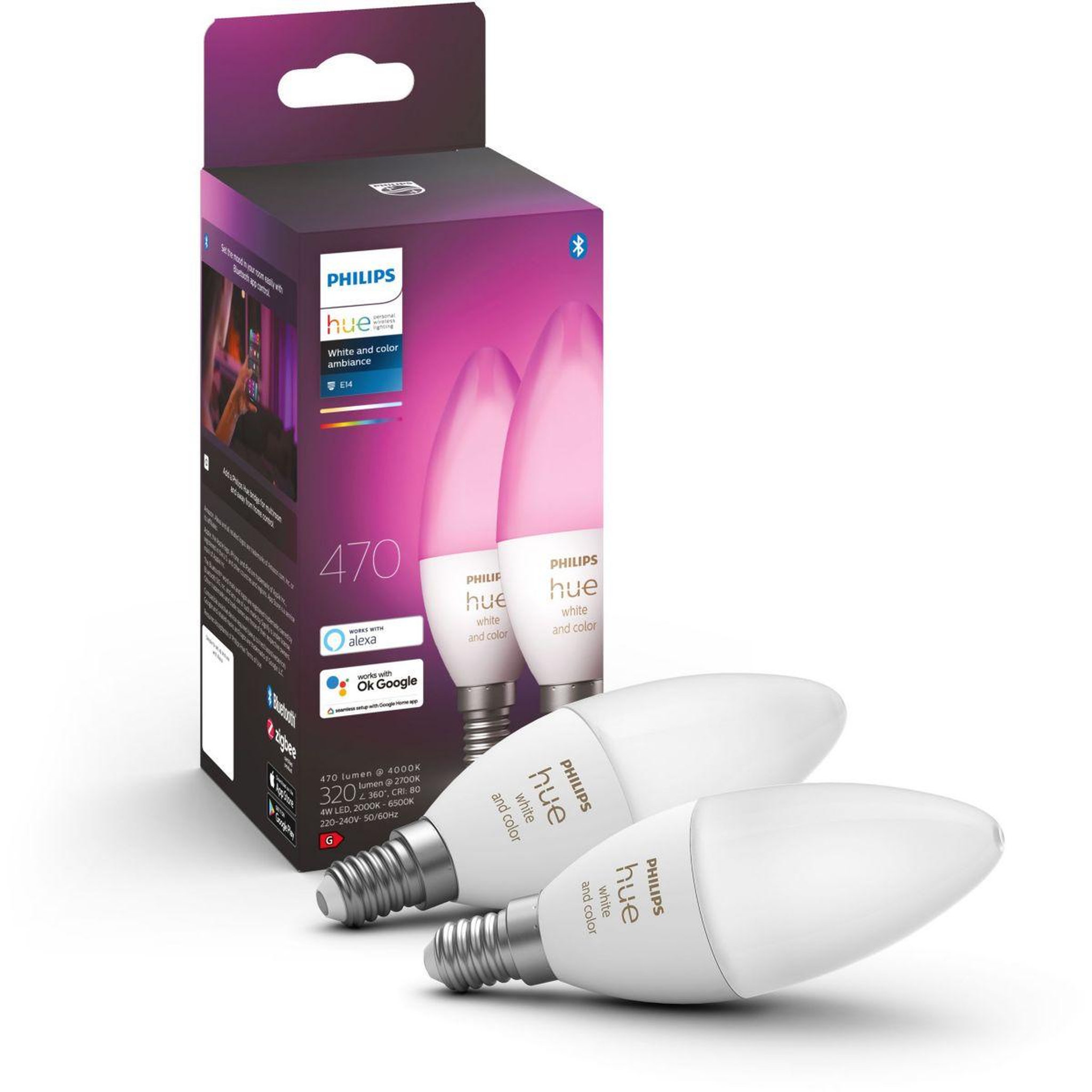 PHILIPS HUE Ampoule LED connectée E14 White&Color Ambiance Flamme pack 2