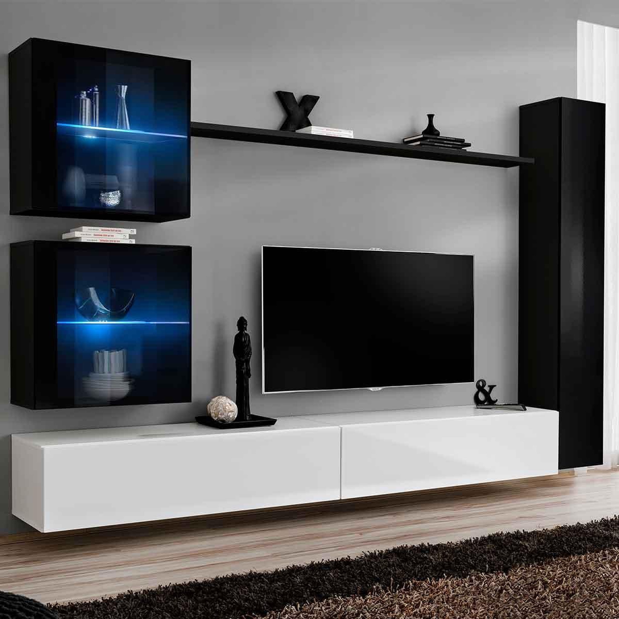 Paris Prix Meuble tv mural design  switch xviii  280cm blanc & noir
