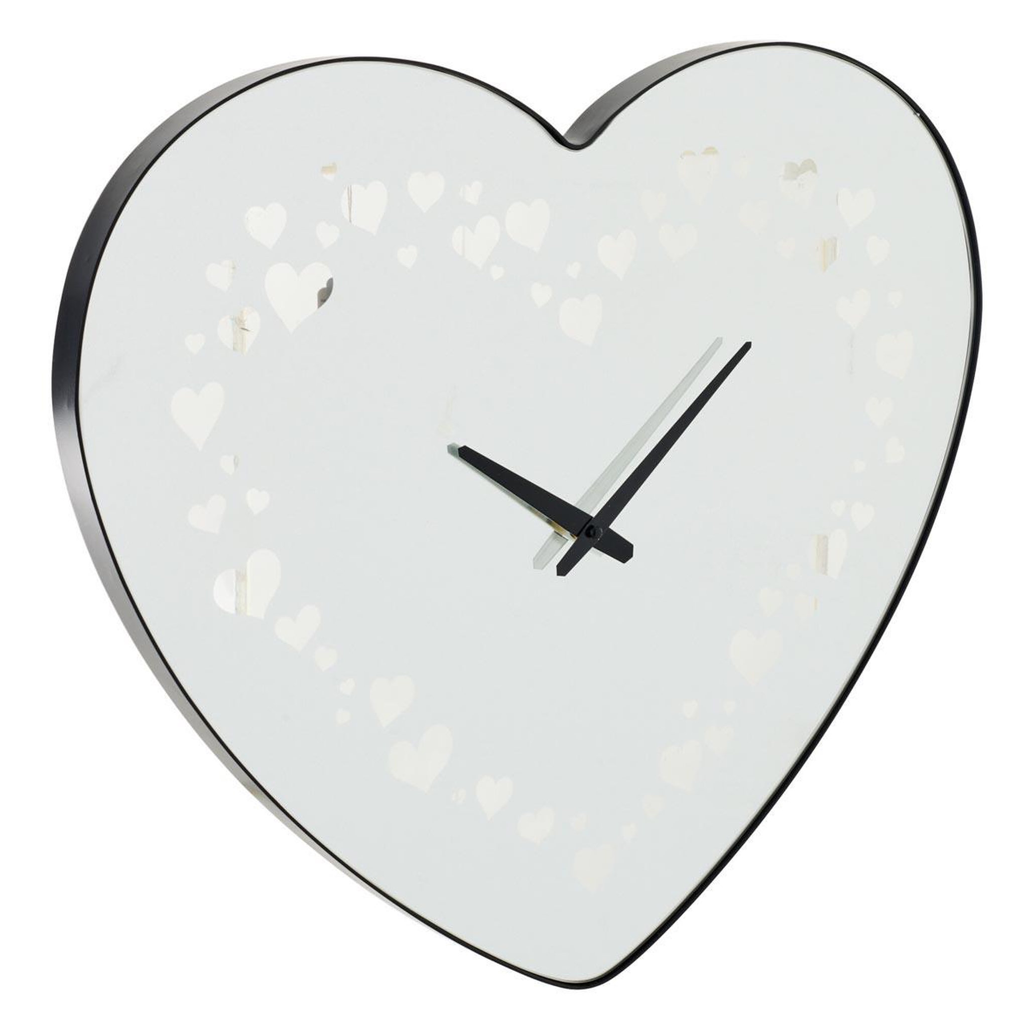 J-LINE Horloge murale en verre  cœur  60cm noir