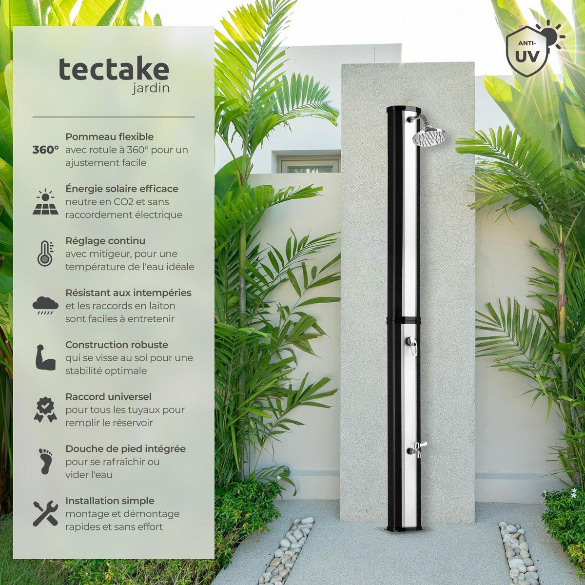 tectake Douche solaire 35 litres noir/gris