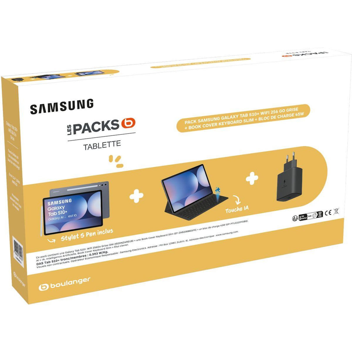Samsung Tablette Android Pack S10+ avec Galaxy IA + Cover Keyboard Slim + Chargeur