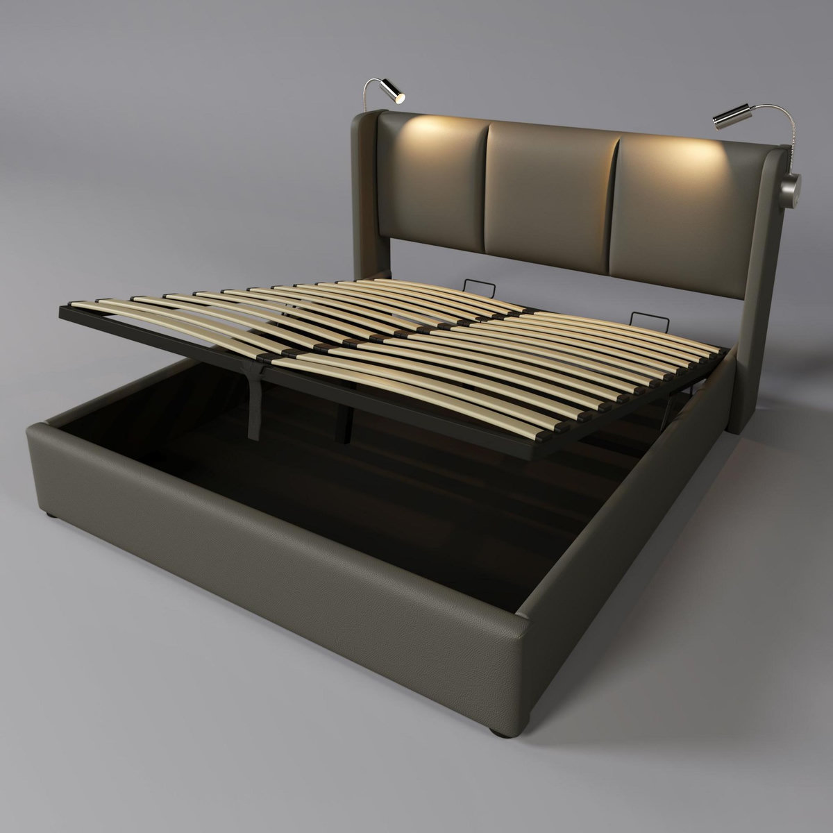 MERAX Lit Rembourré Coffre  Lin Avec USB Et 2 Lampes De Lecture