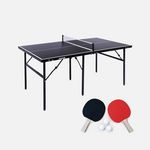 SWEEEK Table de ping pong d'intérieur médium avec 2 raquettes et 3 balles. Coloris disponibles : Noir, Bleu