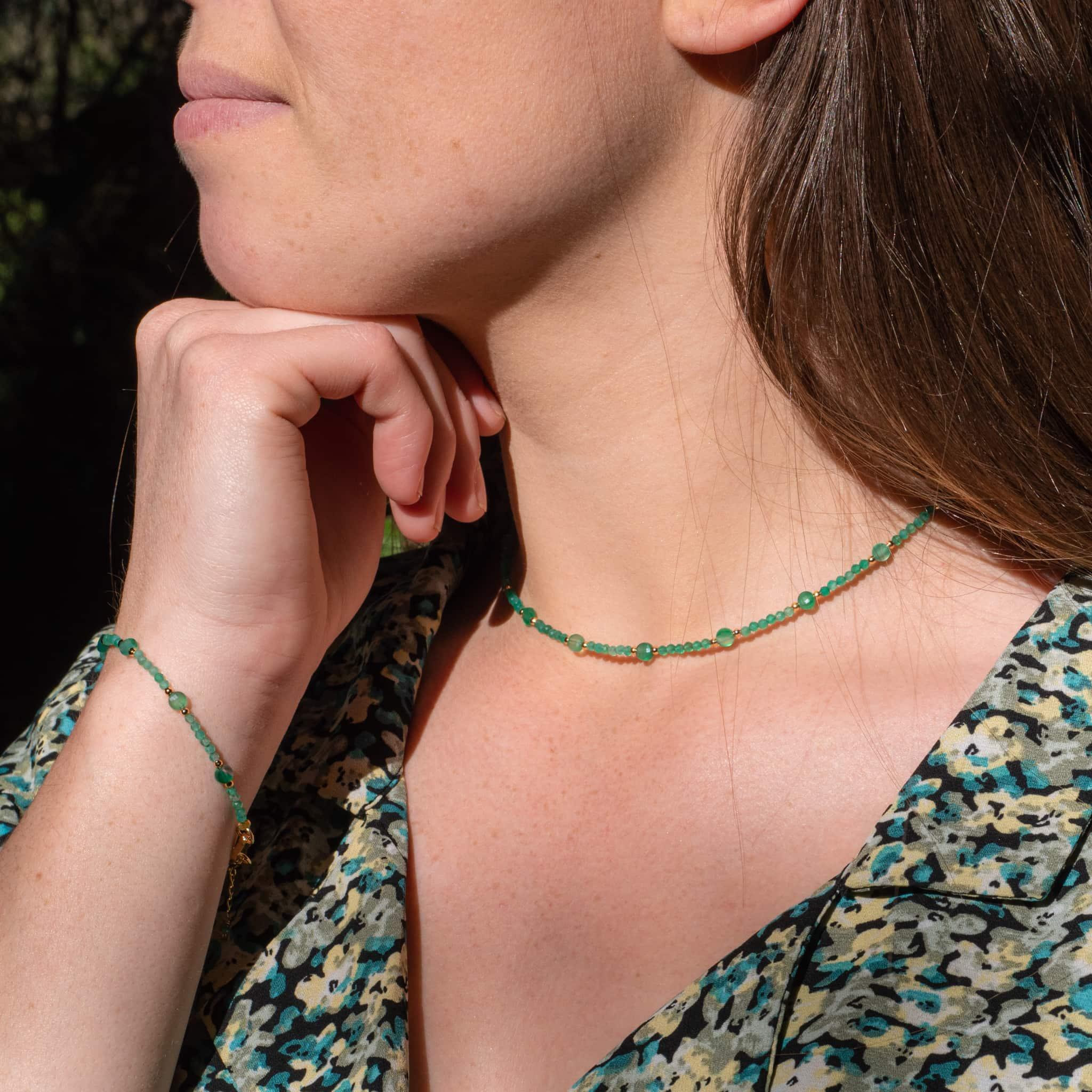 Voir la diapositive 4 : SLOYA Collier Paloma en pierres Agate Verte
