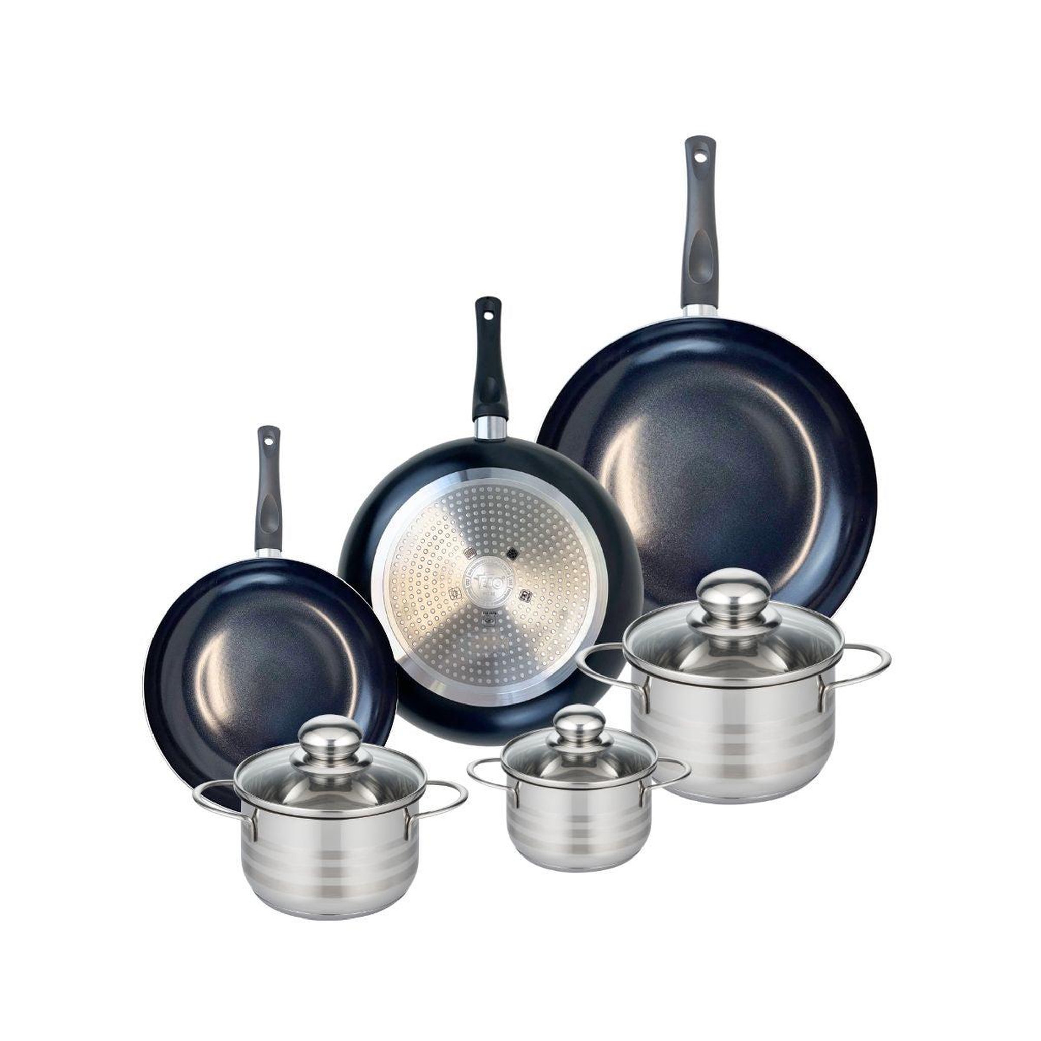 ELO Ensemble de 3 poêles de cuisson 20, 24 et 28 cm et 3 faitouts 12, 14 et 16 cm elo prima brillant