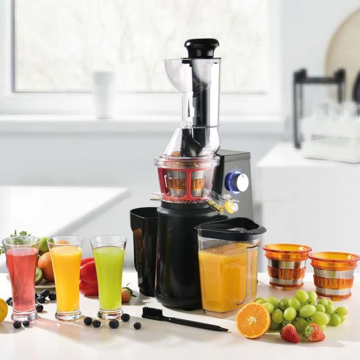 KITCHENCOOK Extracteur De Fruits Et Légumes à Pression Douce 3 Tamis Ultimate Noir Kitchencook