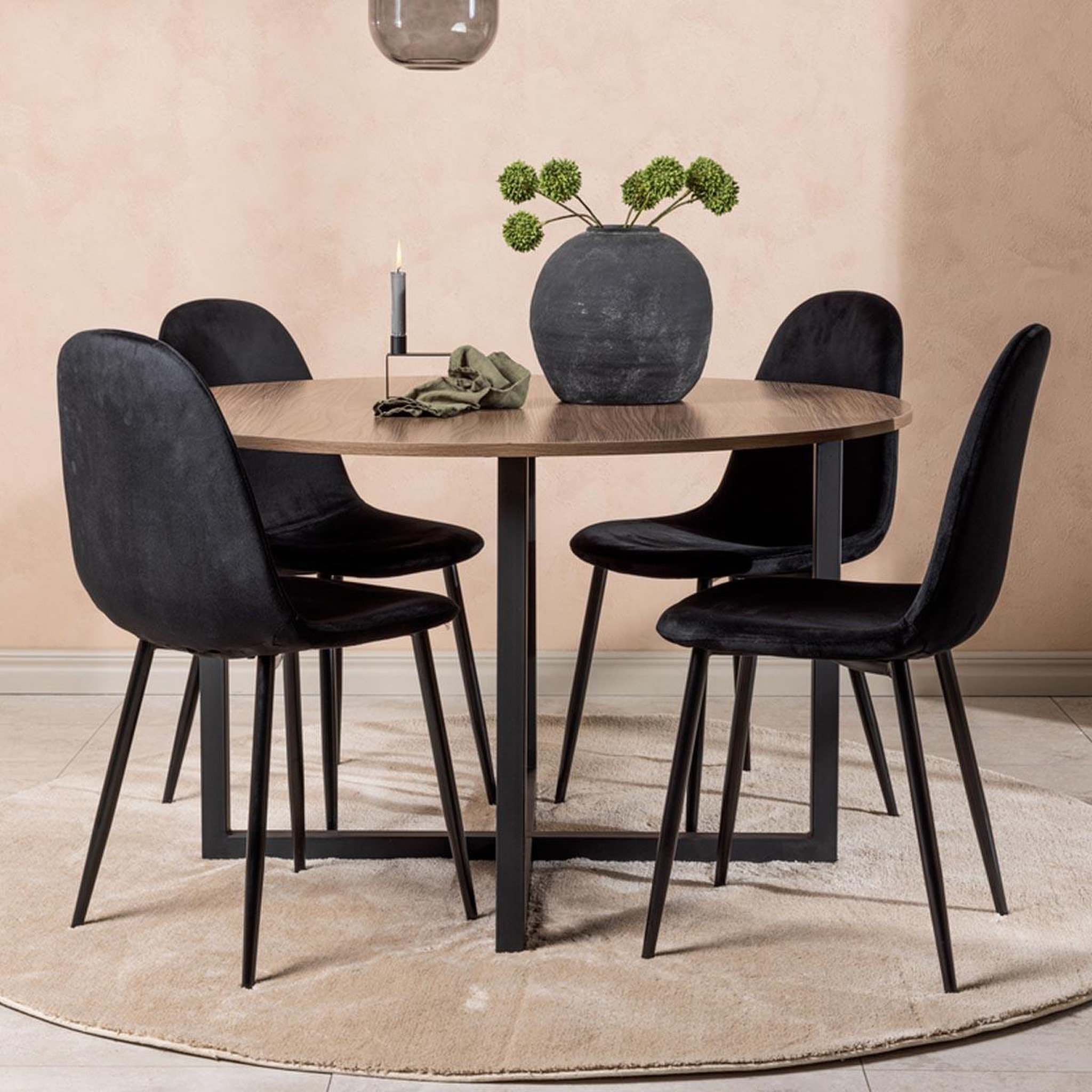 Voir la diapositive 4 : Paris Prix Ensemble table à manger & 4 chaises  durango & polar  120cm noyer & noir
