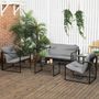 Voir la diapositive 2 : OUTSUNNY Salon de jardin 4 personnes - 4 pièces, 3 coussins - acier époxy noir polyester gris