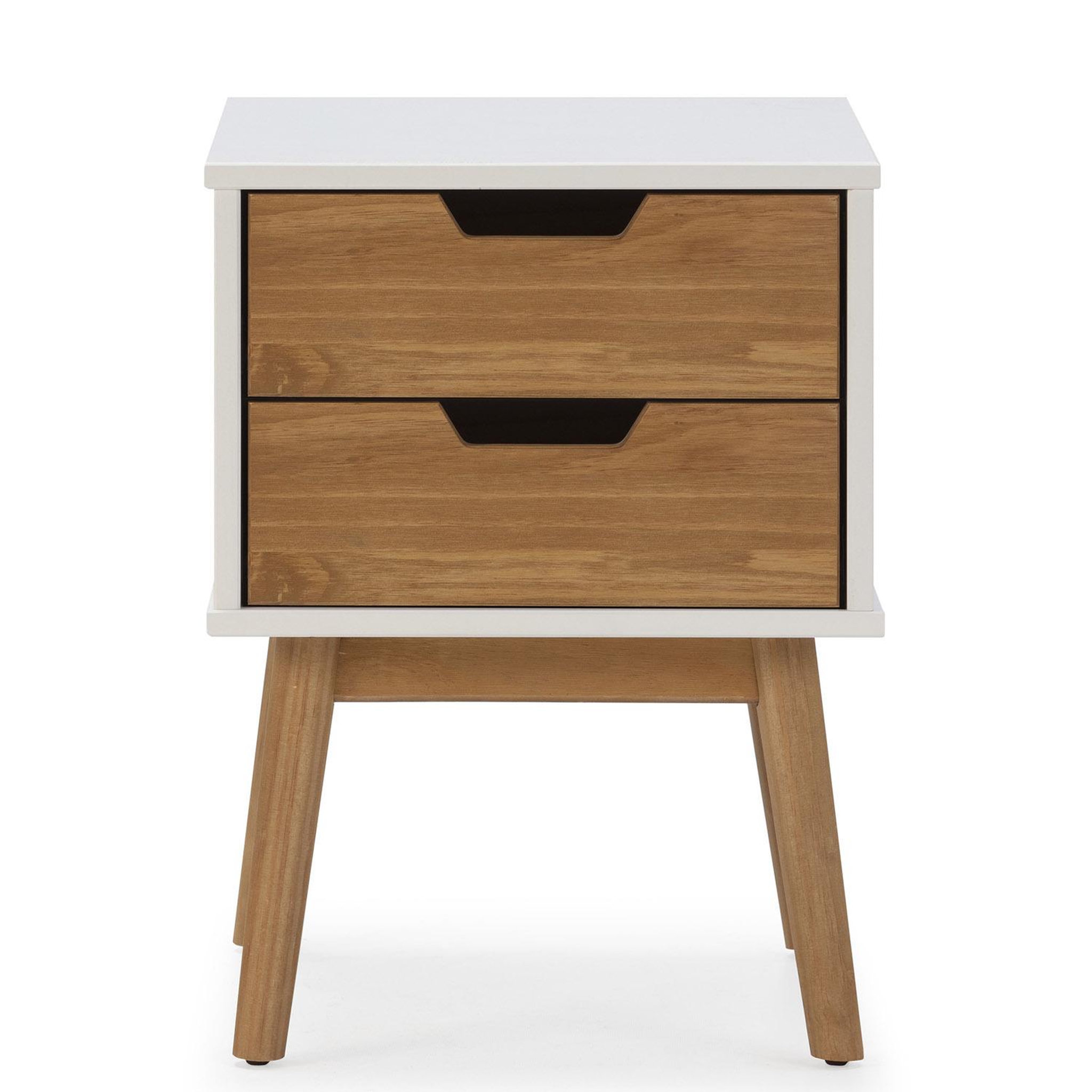 Voir la diapositive 3 : VS VENTA-STOCK Table de chevet Baku 2 tiroirs blanc/bois, bois de pin massif