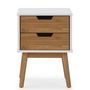 Voir la diapositive 3 : VS VENTA-STOCK Table de chevet Baku 2 tiroirs blanc/bois, bois de pin massif