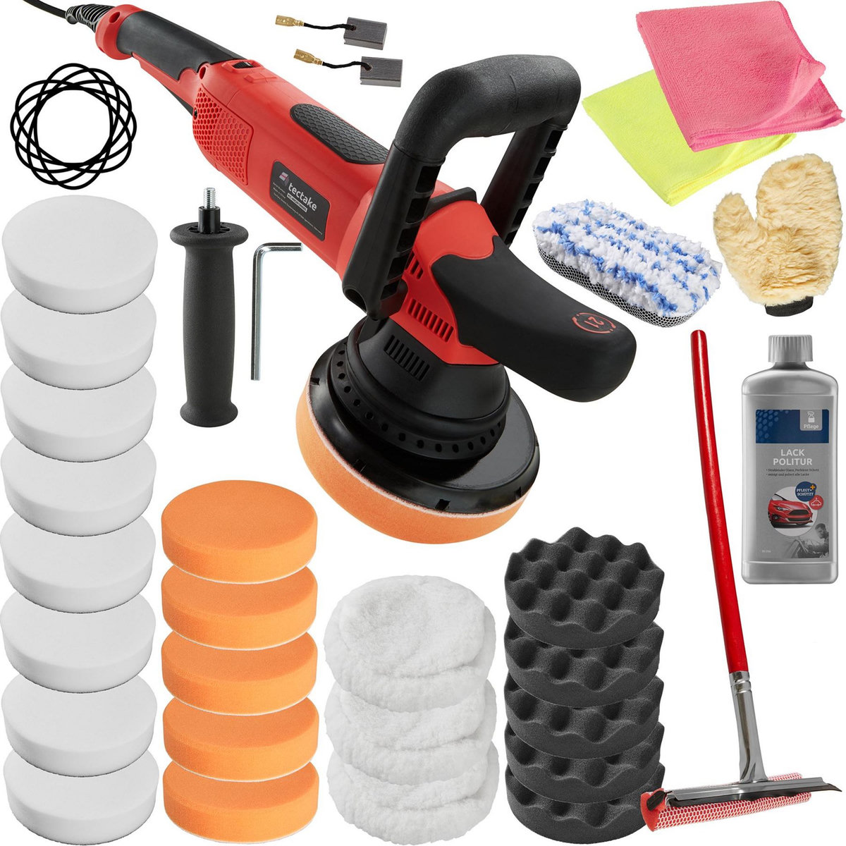 tectake Lustreuse Polisseuse Rectifieuse Excentrique avec 27 Accessoires 810 W noir/rouge