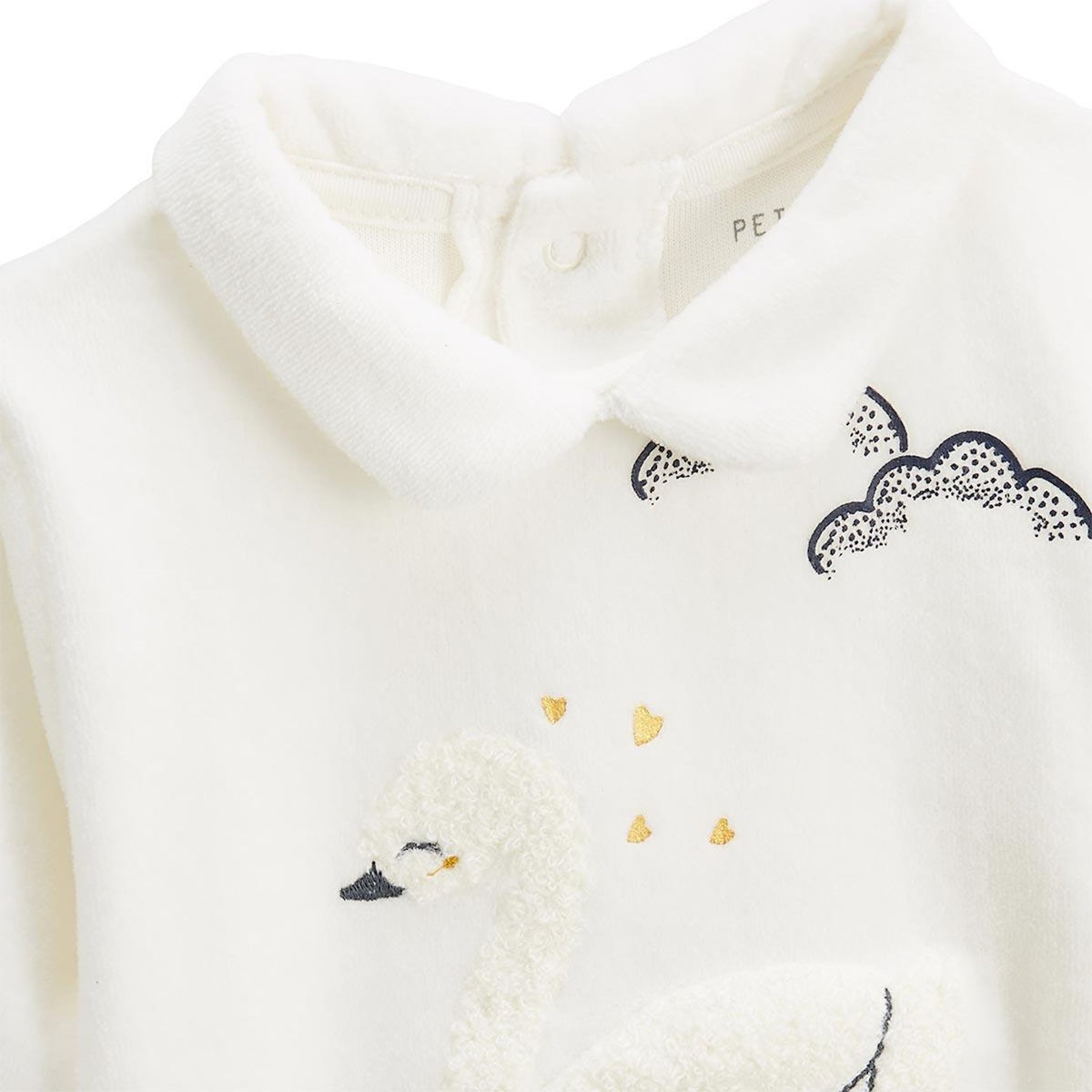 Petit Béguin Pyjama enfant 2 pièces en velours à pieds retroussables Swan