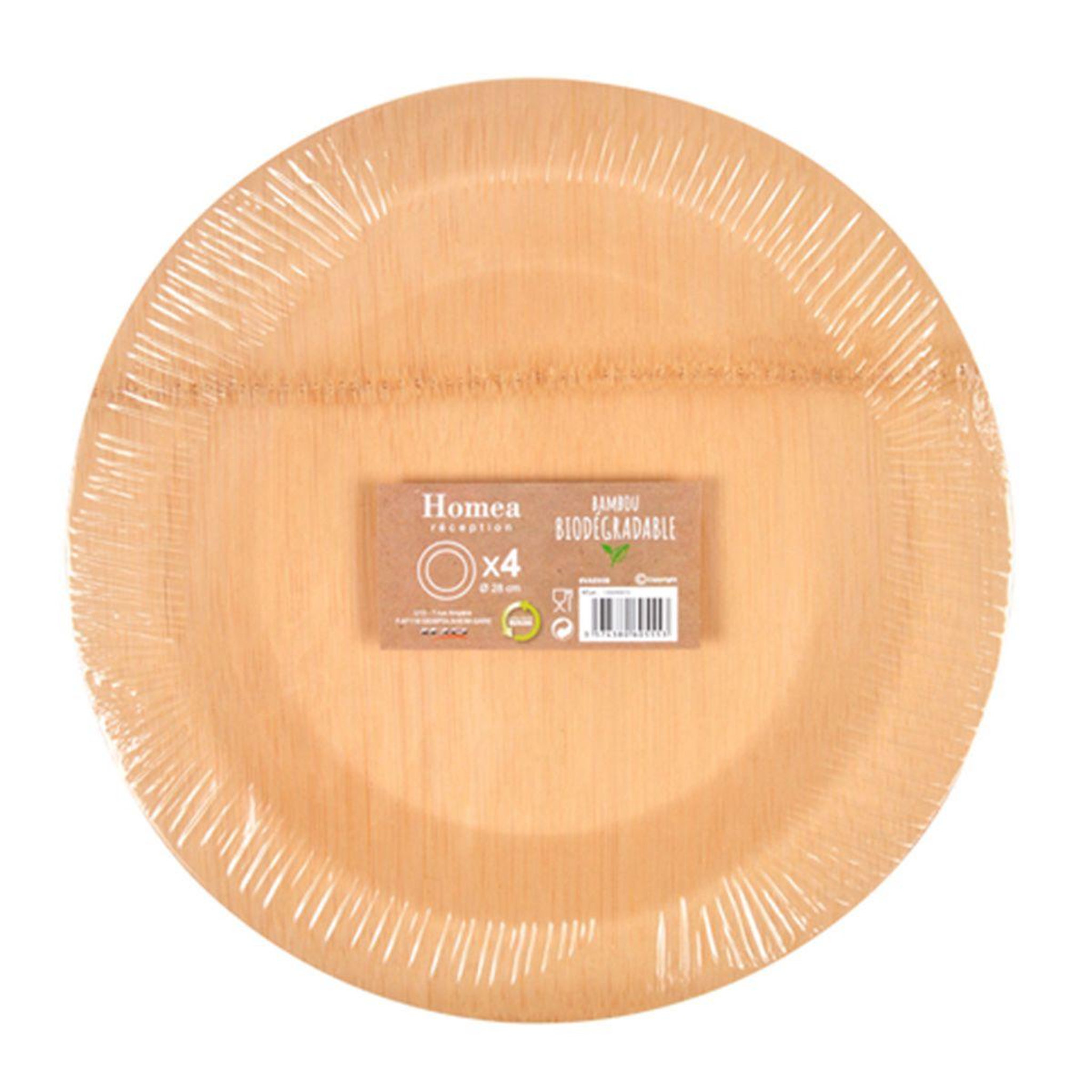 Voir la diapositive 2 : HOMEA Lot de 4 plateaux ronds  bambou  28cm naturel