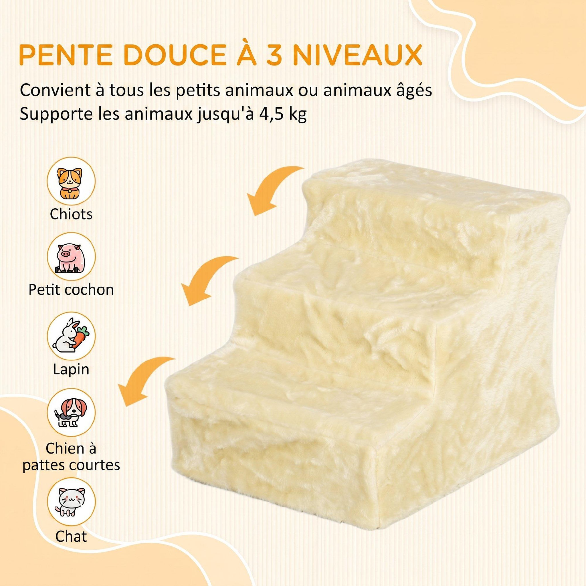 Voir la diapositive 5 : PAWHUT Escalier pour chien à 3 marches déhoussable lavable - 46 x 35 x 35 cm - beige