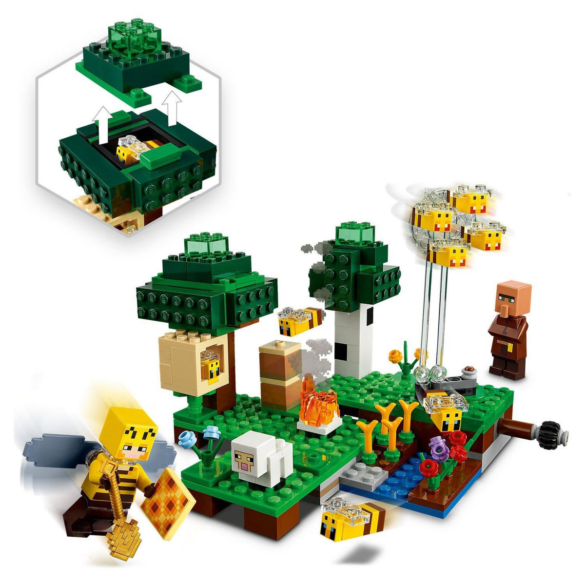 LEGO Minecraft 21165 La Ruche, Jouet avec Figurines de Mouton, d'Abeilles et Villageois