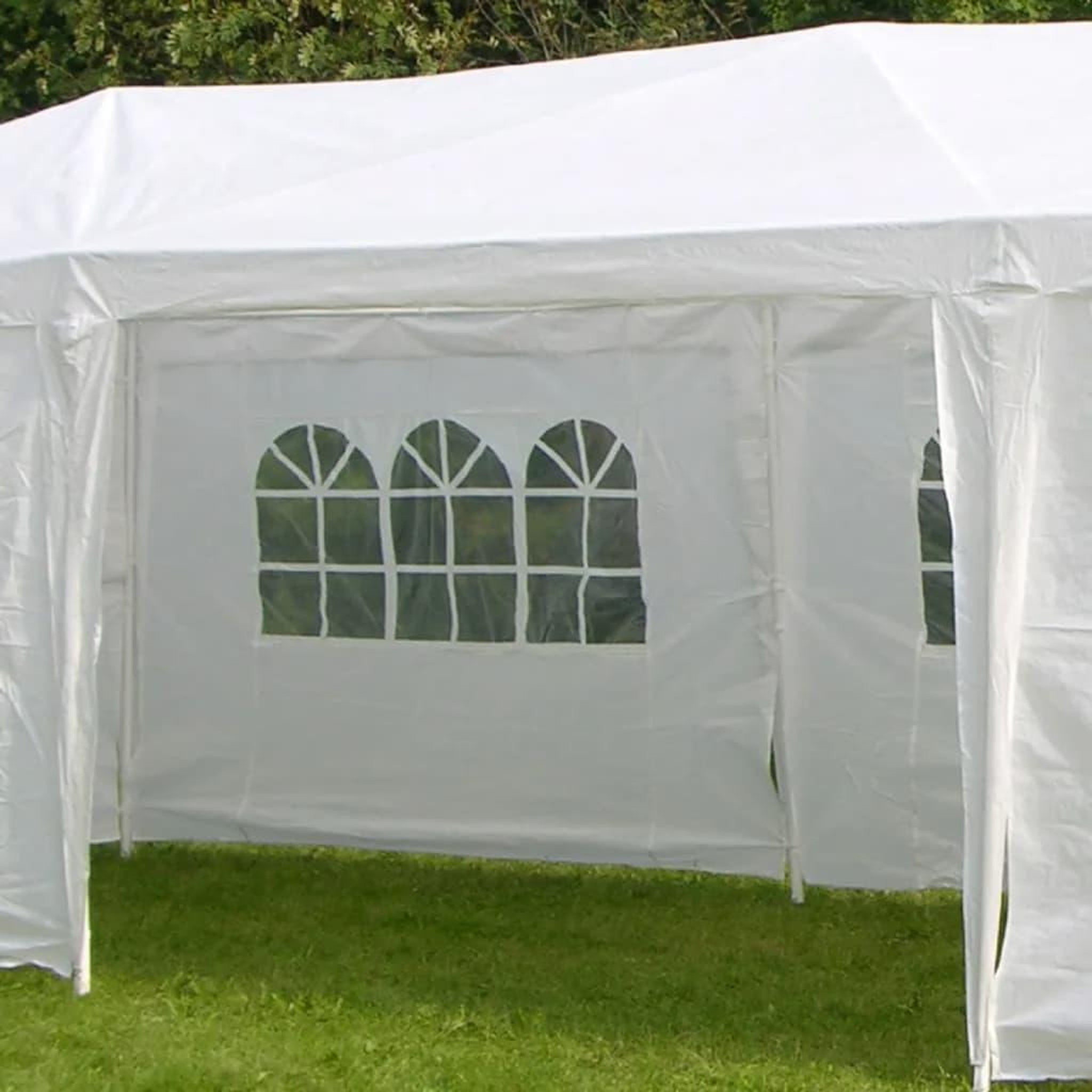 Voir la diapositive 5 : HI HI Tente de reception avec parois laterales 3 x 9 m Blanc