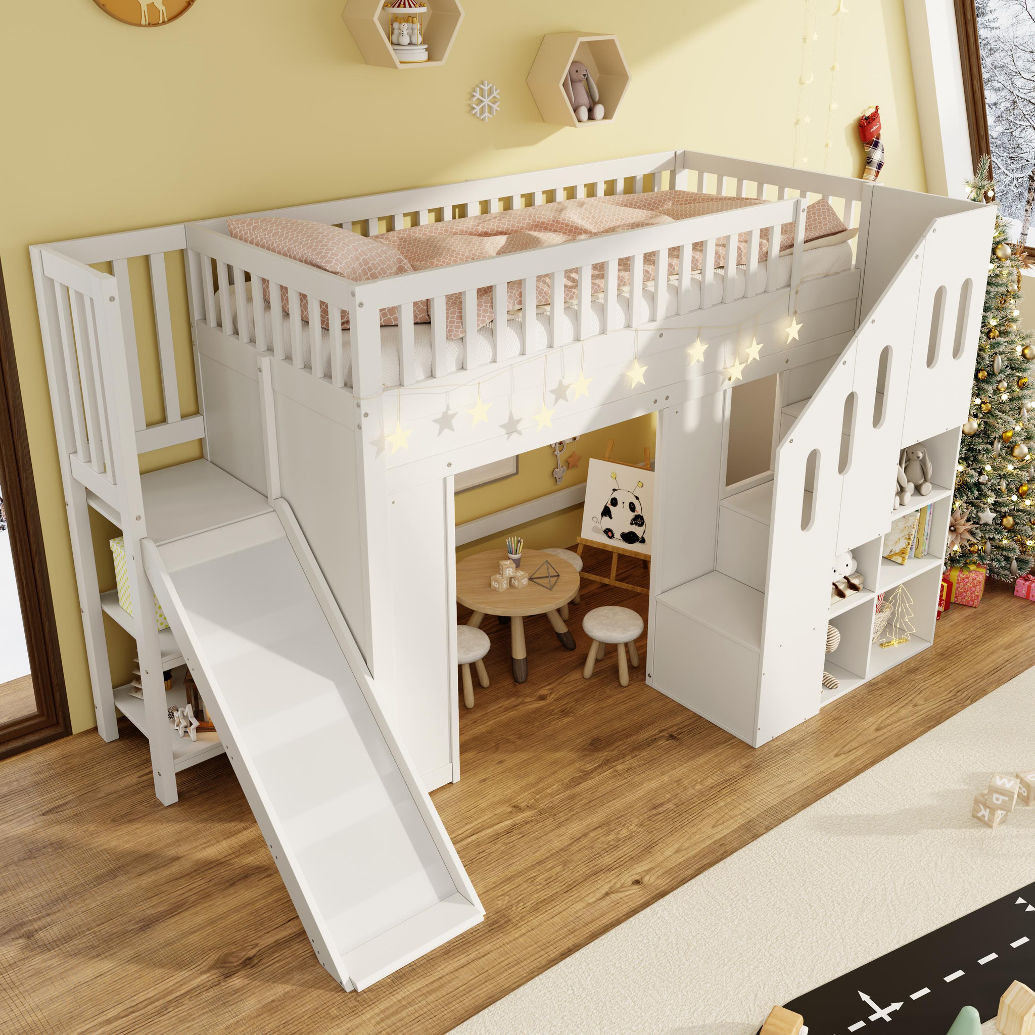 Voir la diapositive 5 : MERAX Lit combiné enfant 90x200 cm coloris blanc led pin