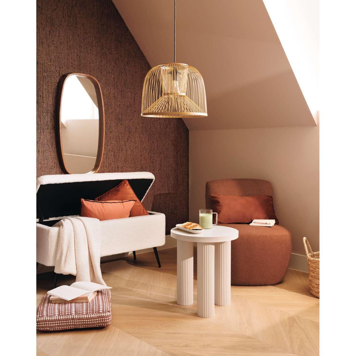 ATMOSPHERA Banc de rangement en velours AURORA - Blanc