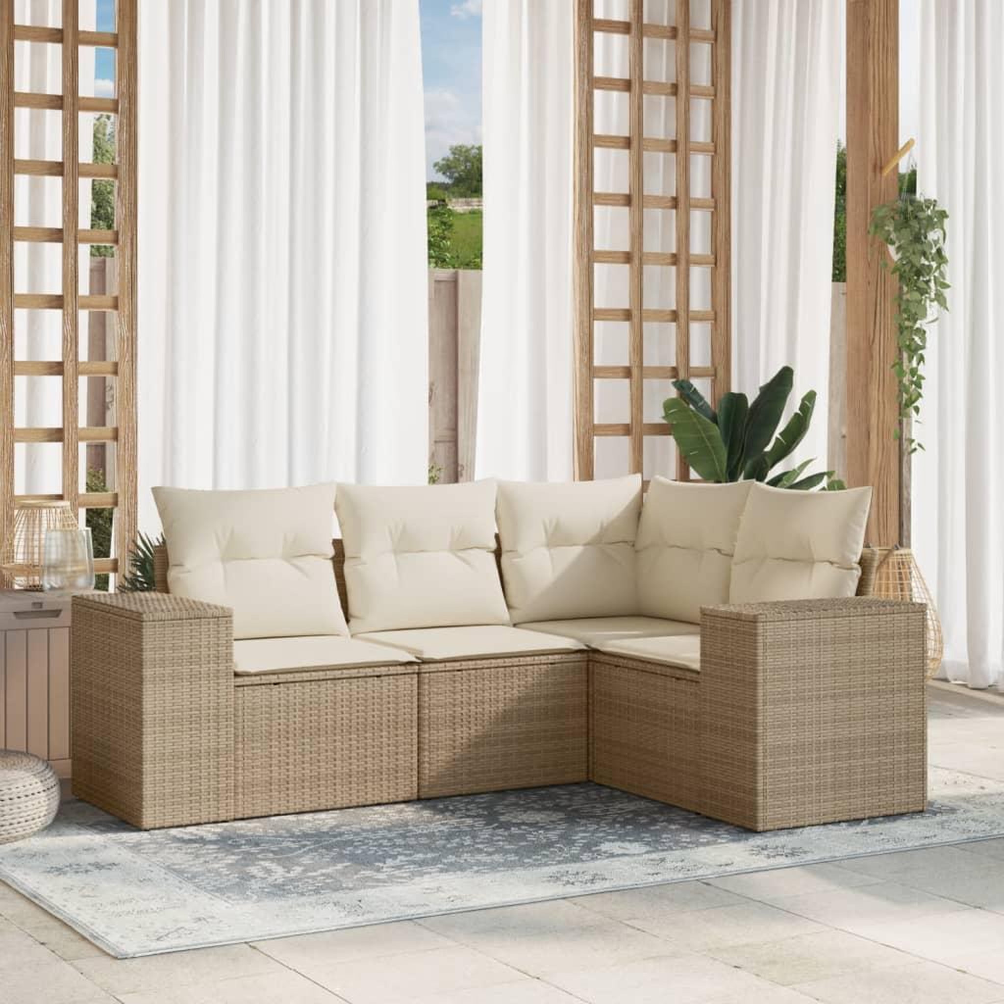VIDAXL Salon de jardin avec coussins 4 pcs beige resine tressee