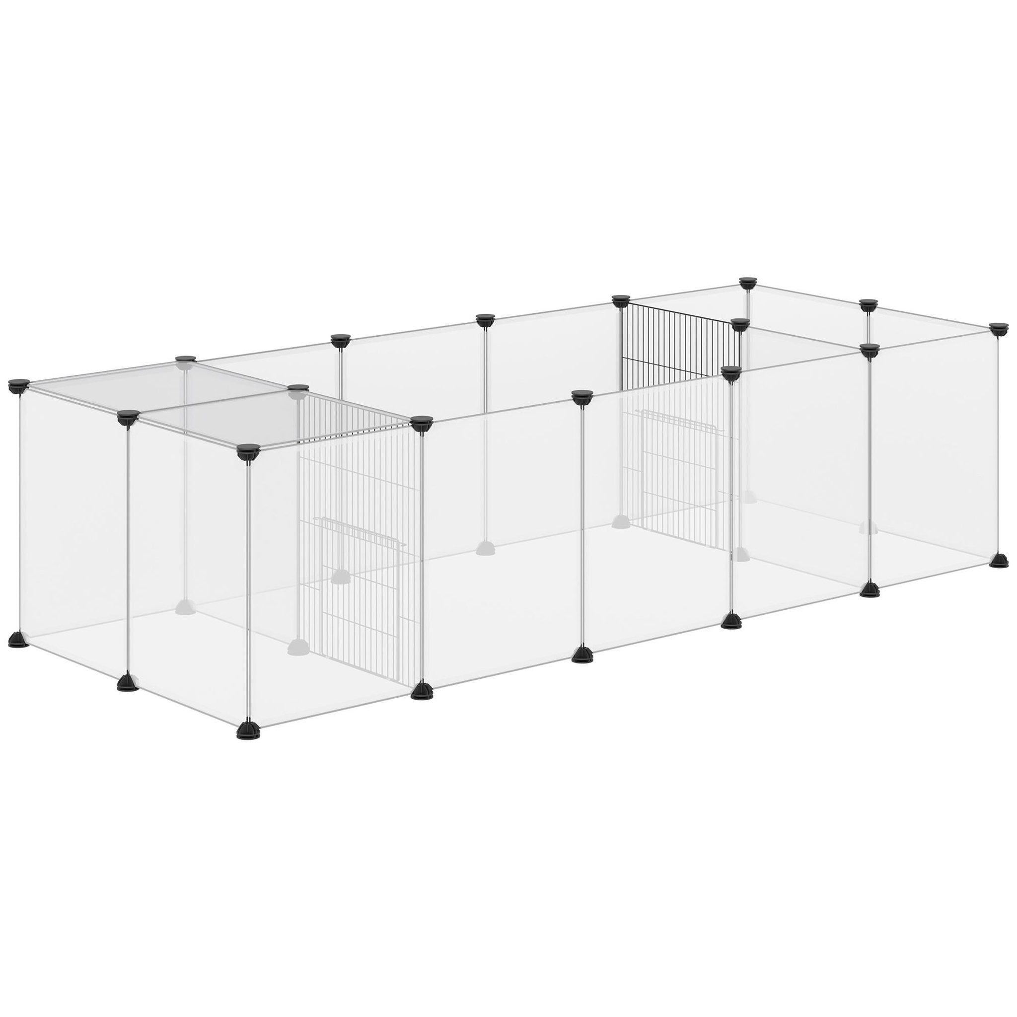 PAWHUT Enclos parc modulable petits animaux - 20 panneaux - dim. 175l x 70l x 45h cm - acier noir pp blanc