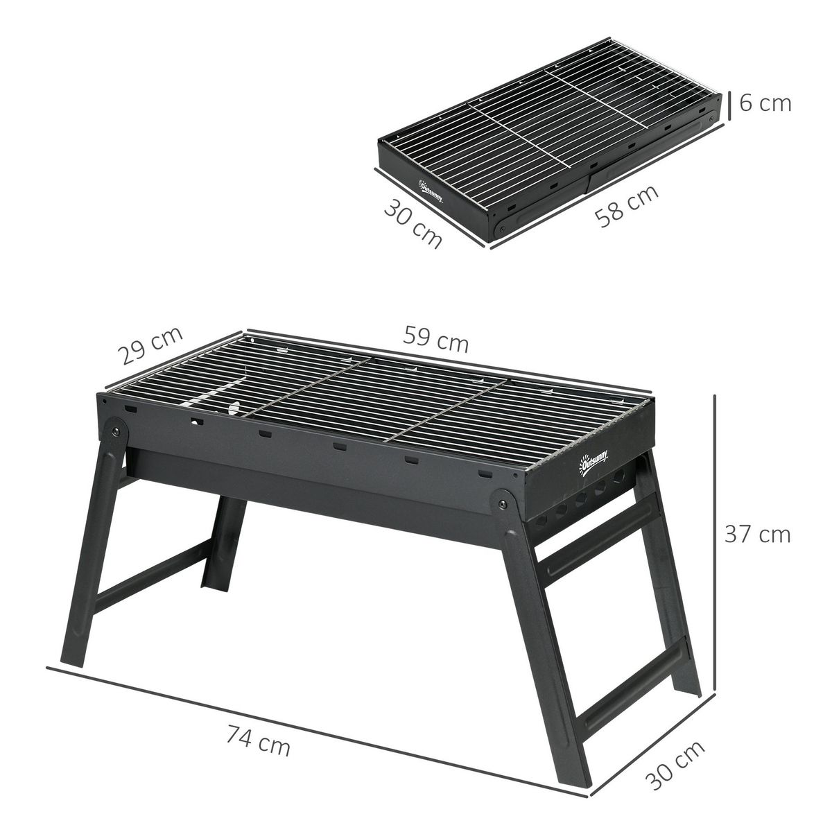 OUTSUNNY Barbecue à charbon de bois pliable portable dim. 74L x 30l x 37H cm avec grille acier noir