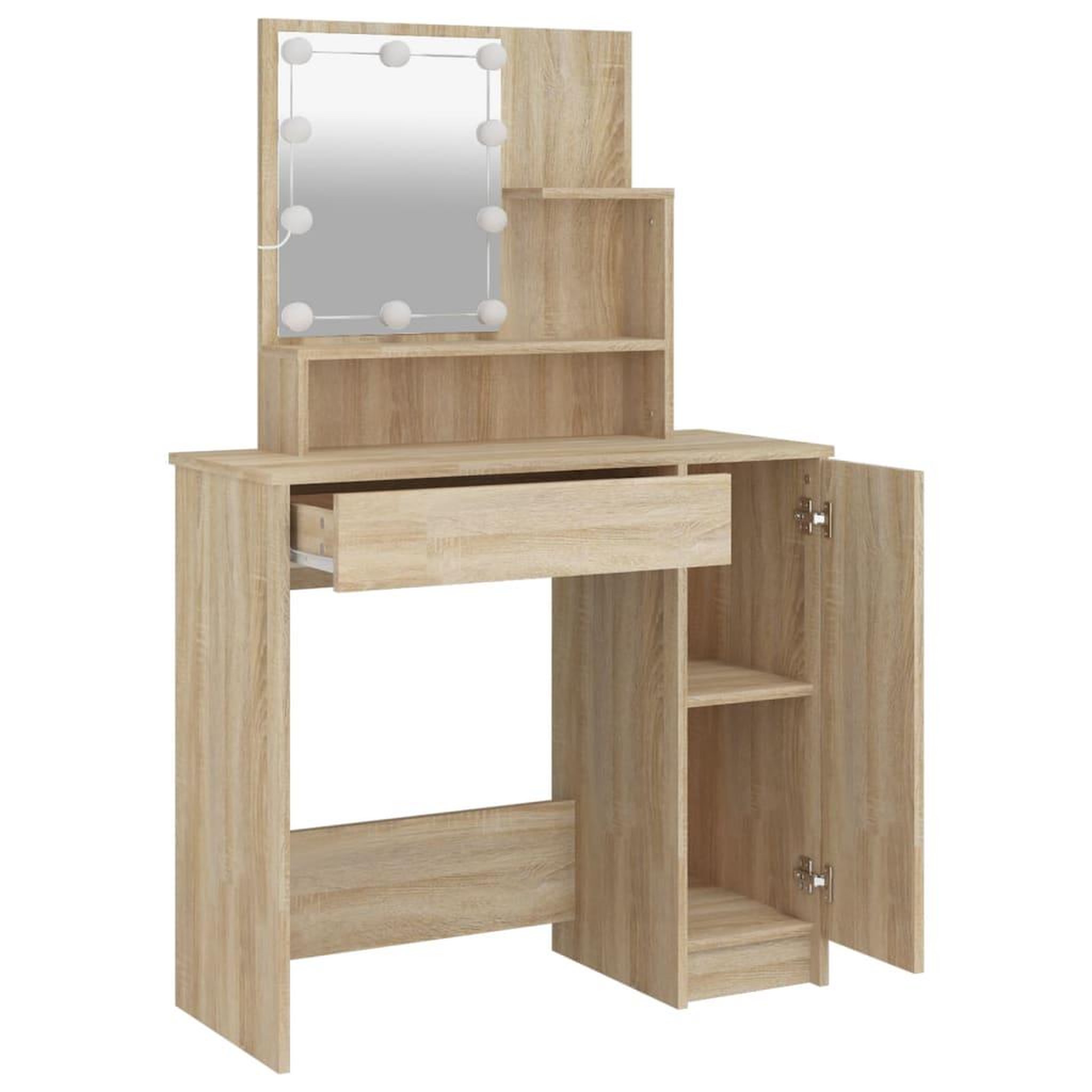 Voir la diapositive 4 : VIDAXL Coiffeuse avec LED chene sonoma 86,5x35x136 cm