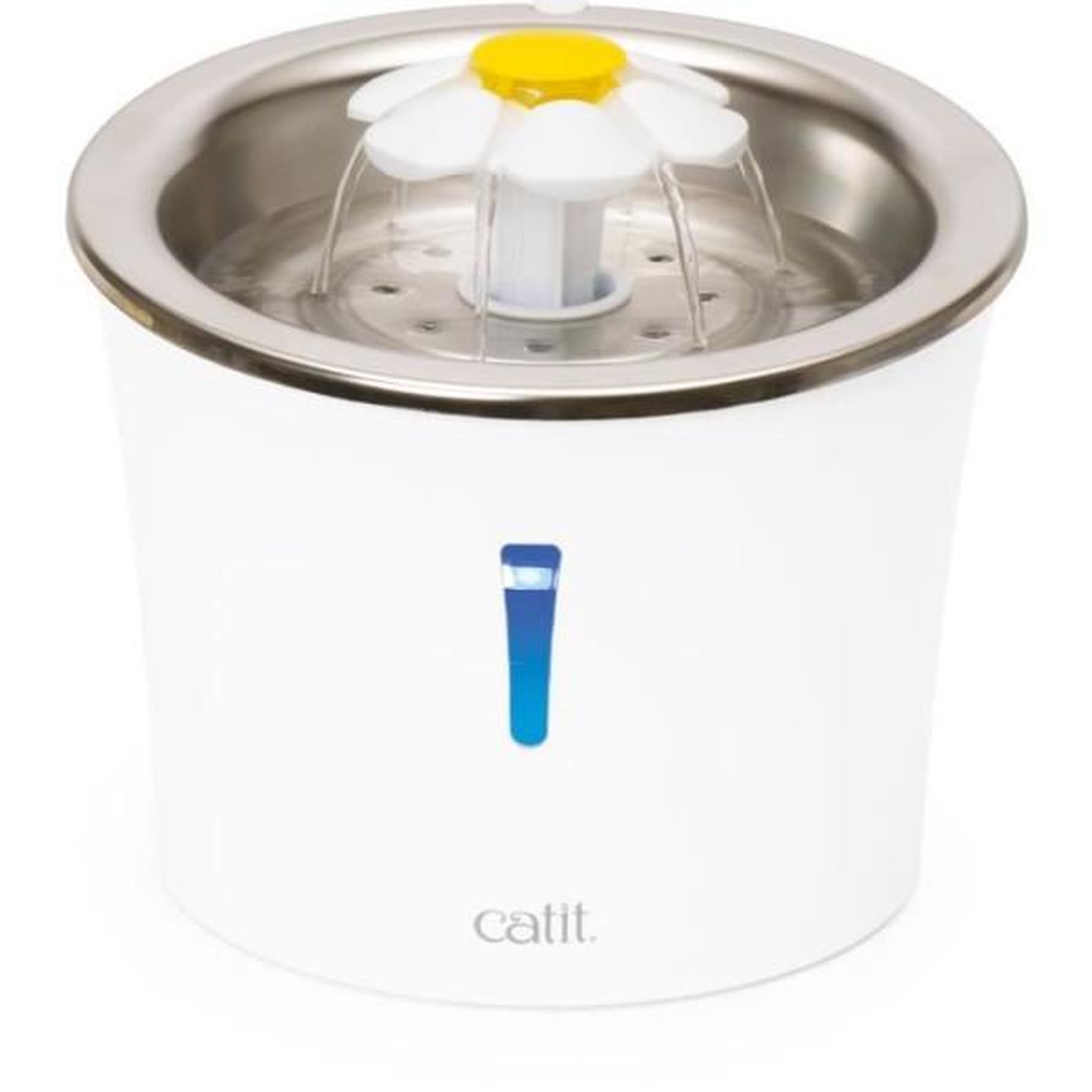 Voir la diapositive 1 : MARKET24 Fontaine a eau pour chat a fleur - CATIT - Flower - 3L - Dessus en acier inoxydable - Avec LED - Blanc