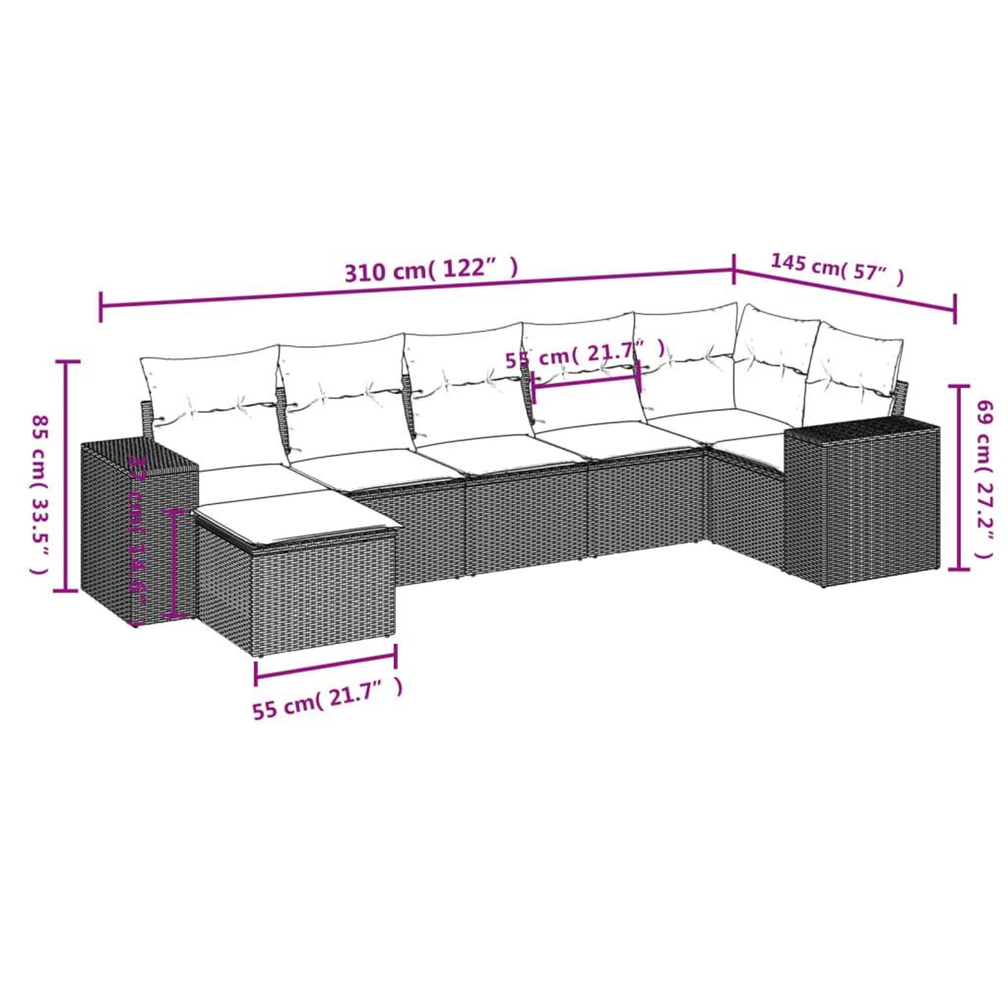 Voir la diapositive 6 : VIDAXL Salon de jardin avec coussins 7 pcs gris resine tressee