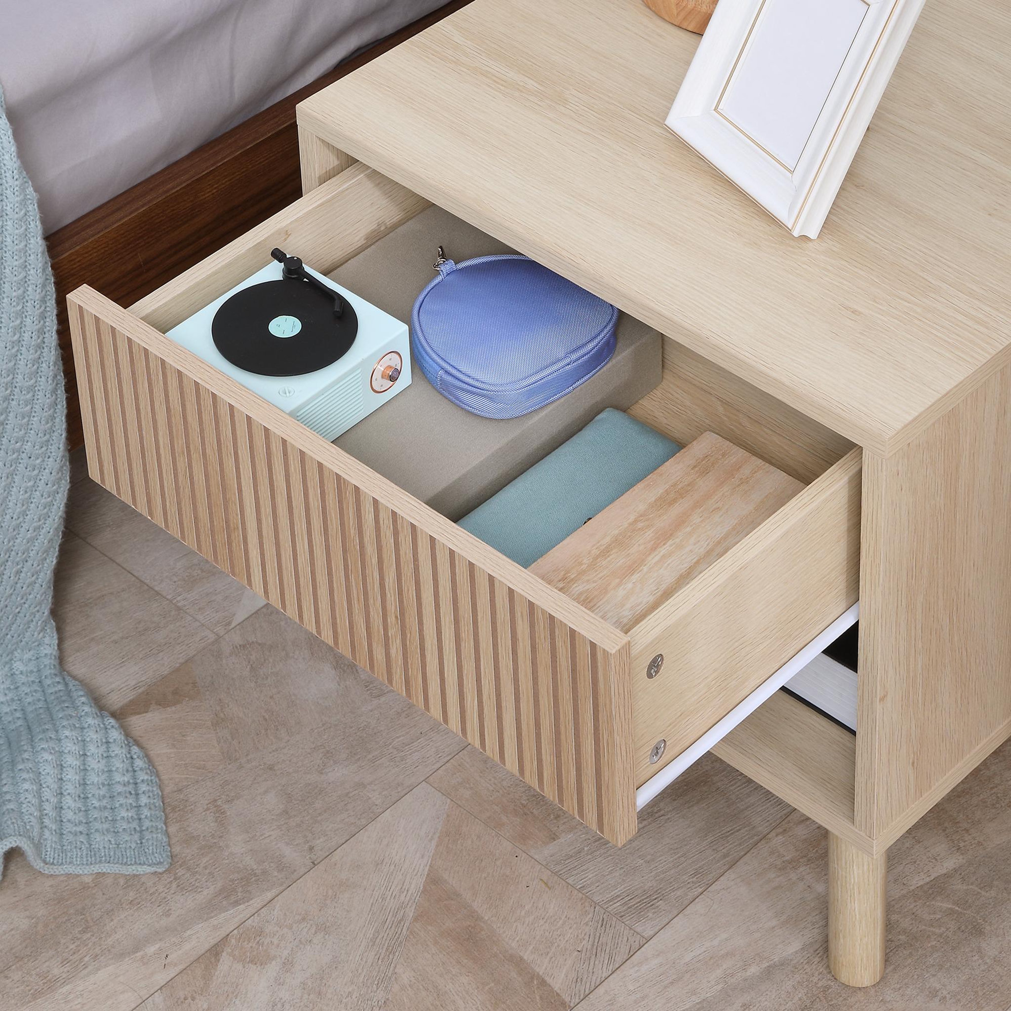 Voir la diapositive 6 : HOMCOM Table de chevet table de nuit design Urban Craft - tiroir coulissant, niche - piètement cylindrique - panneaux particules aspect bois clair