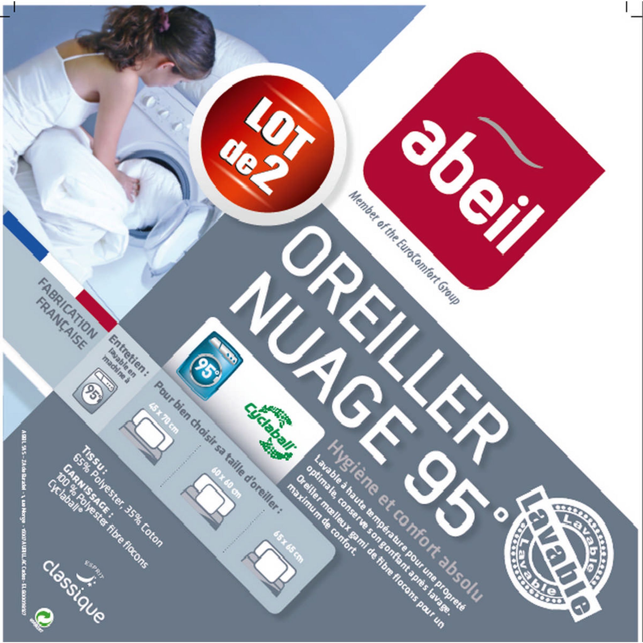 Lot De 2 Oreillers 60x60 Cm - Garnissage Polyester 400g, Enveloppe 100% Polyester - Fabrication Française - 6